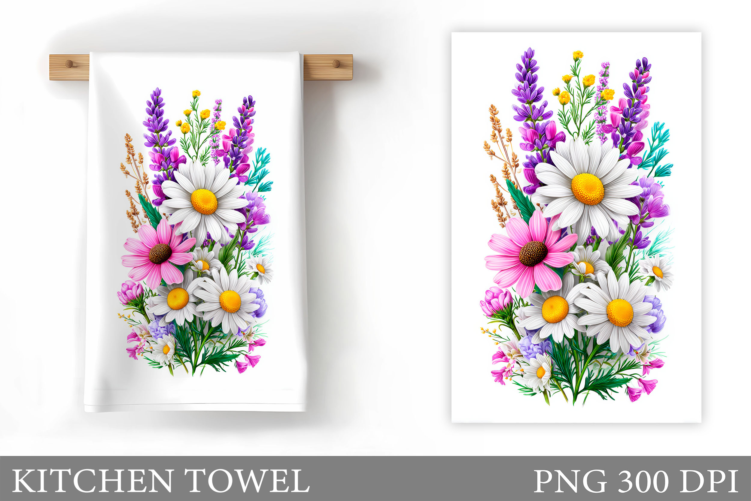 Redbaker 6-Pack Summer Floral Kitchen Towels - Daisy Wildflower Print, Absorbent Dish Towels, 15.75x23.6 Inches - View #5