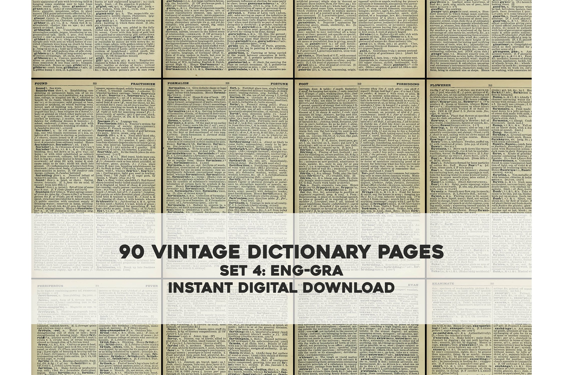Vintage Dictionary Page Set 4 Eng-Gra Hi Res Restored Images, image size:2250x1500