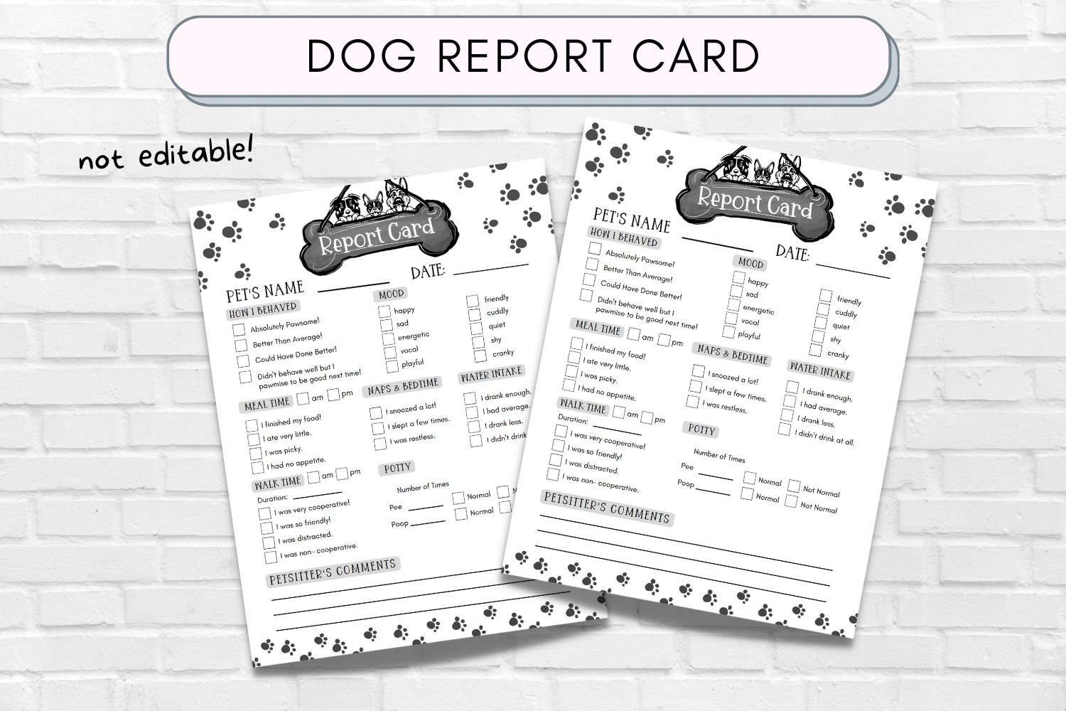 Pet Report Card, Dog Sitter Report for Free Printable Dog Report Cards