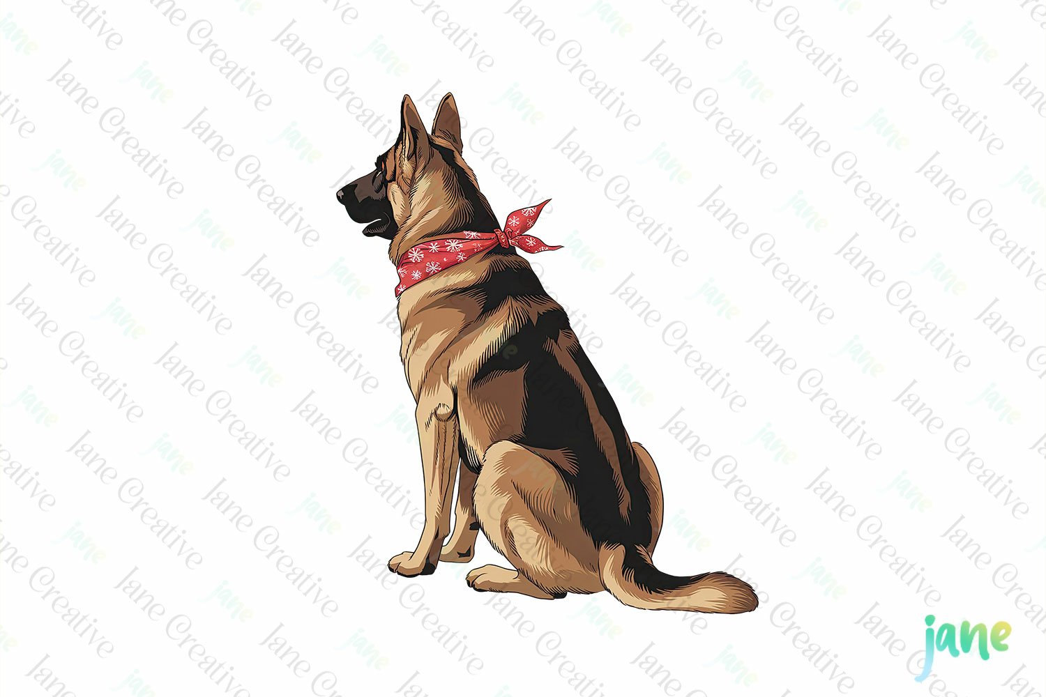 Christmas German Shepherd Back View Clipart