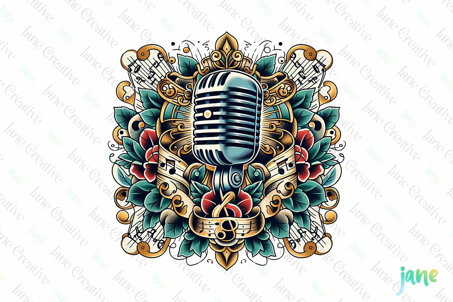 Vintage Microphone Neotraditional Tattoo Designs