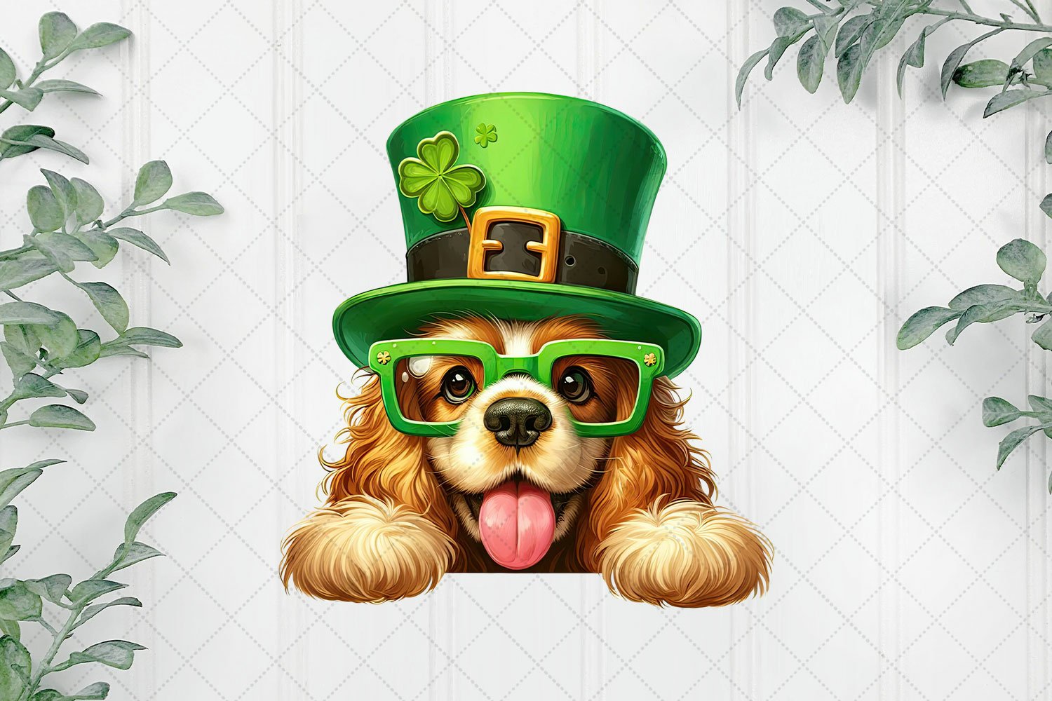 Cocker Spaniel Dog In Leprechaun Hat Celebrating St. Patricks Day With A Glass Of Green Beer Generative Ai Image267542467