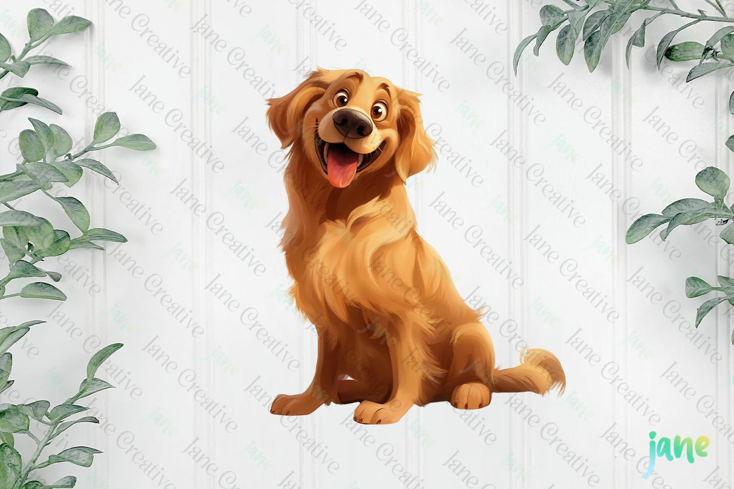 Golden Retriever Dog Caricature Clipart