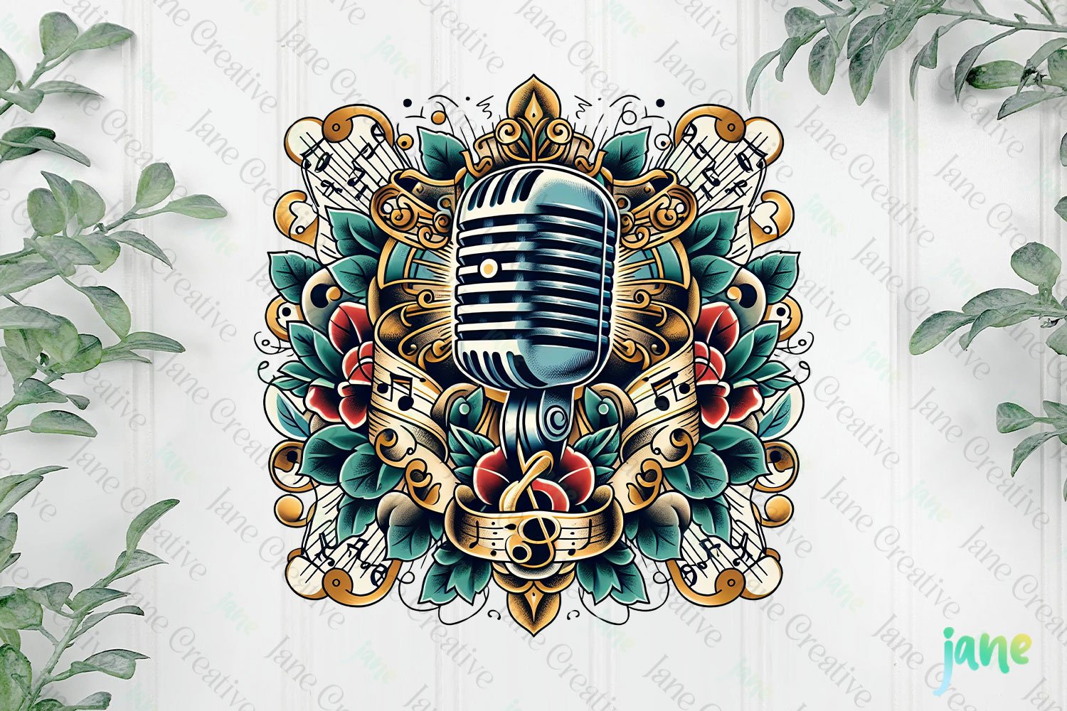 Vintage Microphone Neotraditional Tattoo Designs