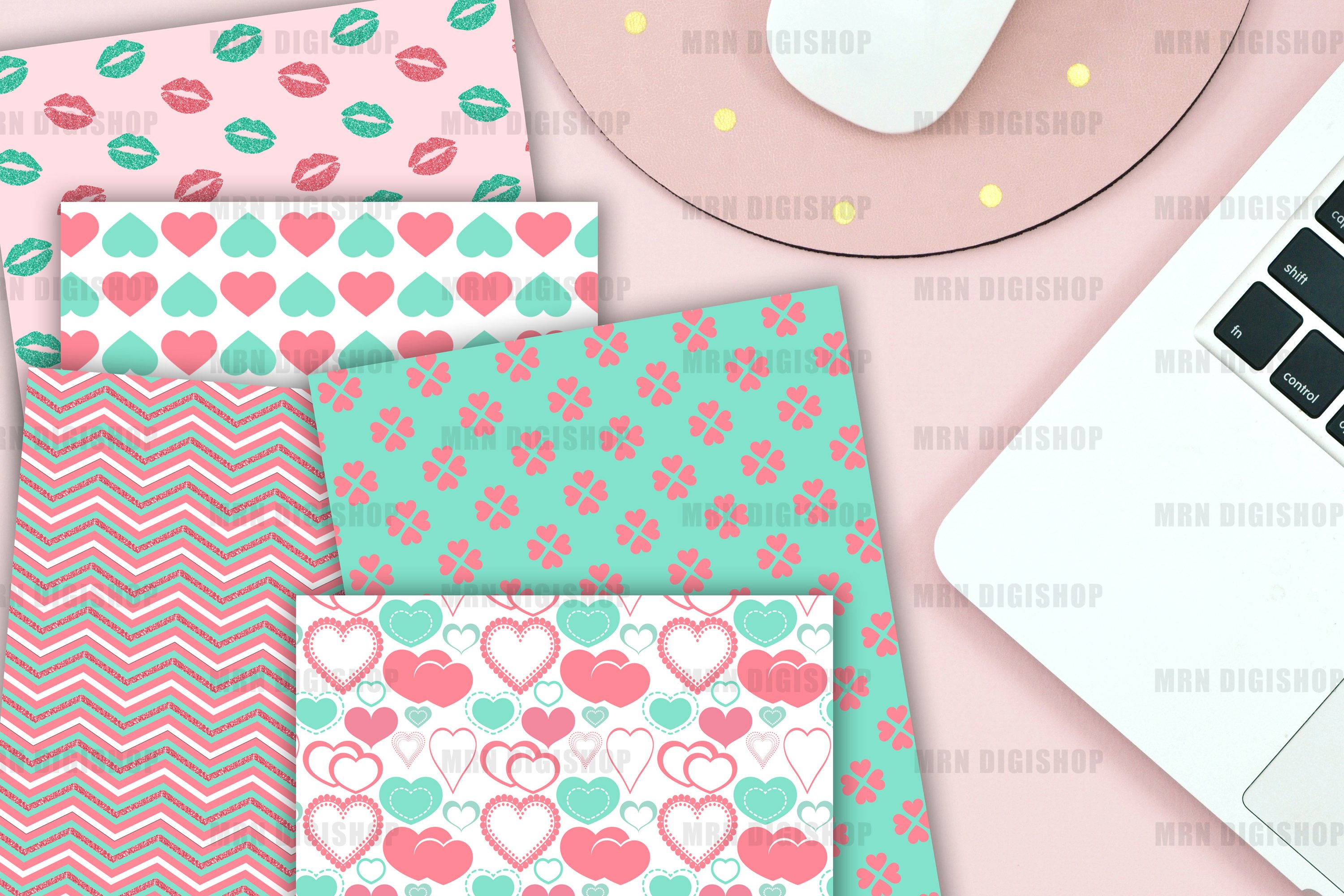 Teal Valentine Digital Paper Pack (478023) Patterns Design Bundles