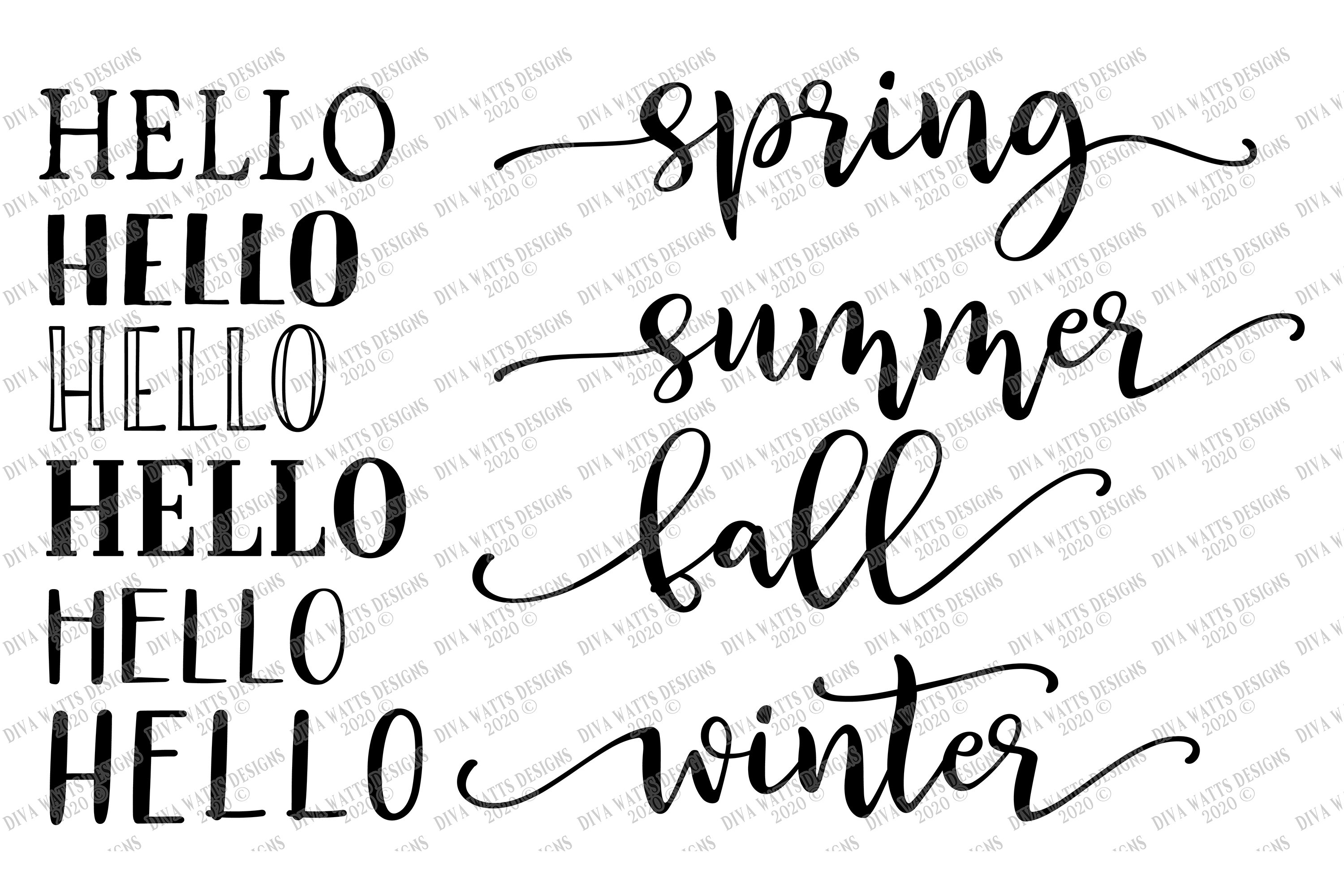 Hello Spring Summer Fall Winter - Farmhouse Sign Bundle SVG (522532 ...