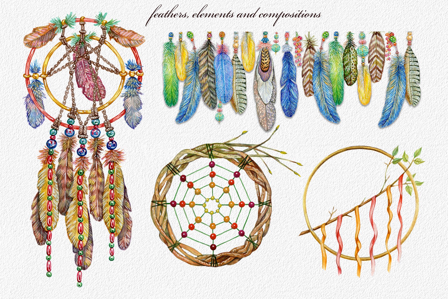 Dream Catcher Boho Watercolor (236801) Illustrations Design Bundles