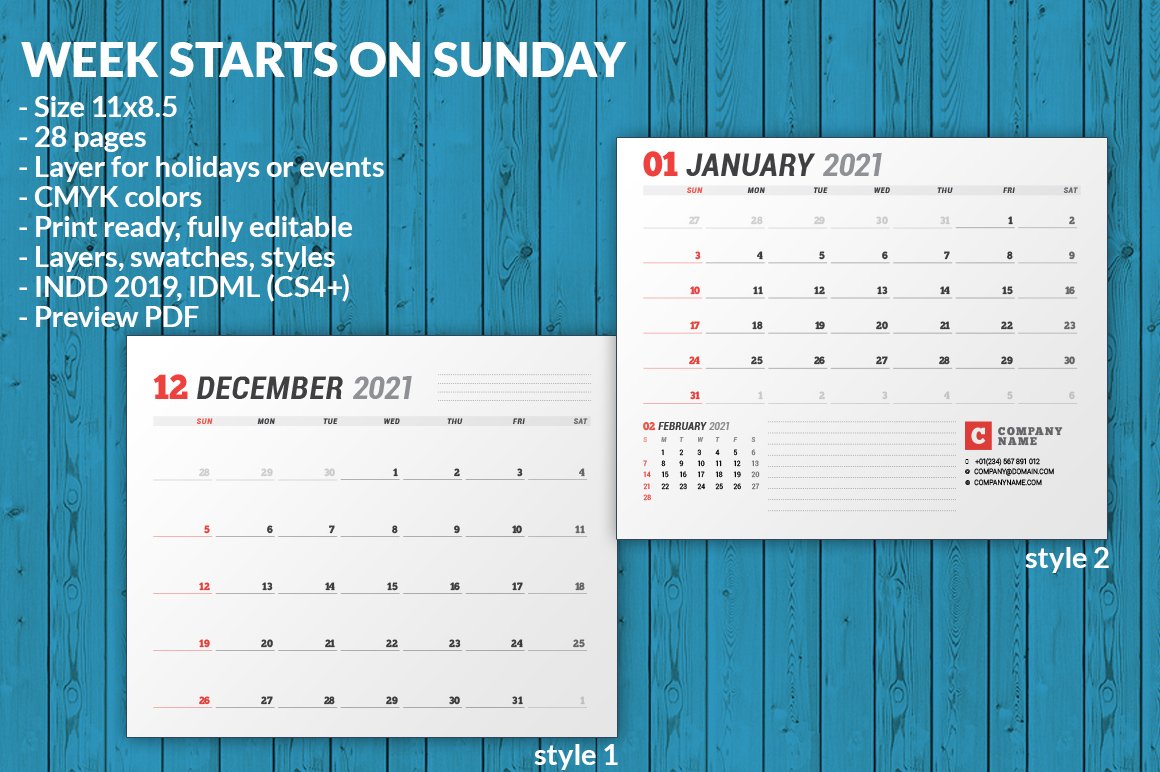 Wall Calendar 2021 (701970) Brochures Design Bundles