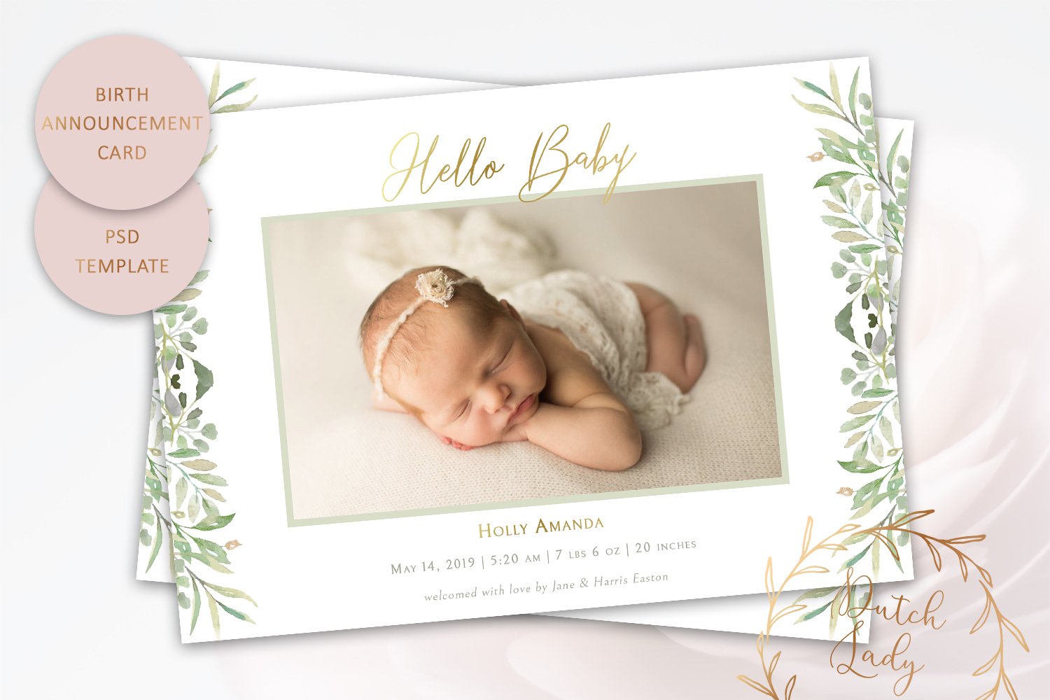 PSD Birth Announcement Card Template - Design #6, image size:1500x1000