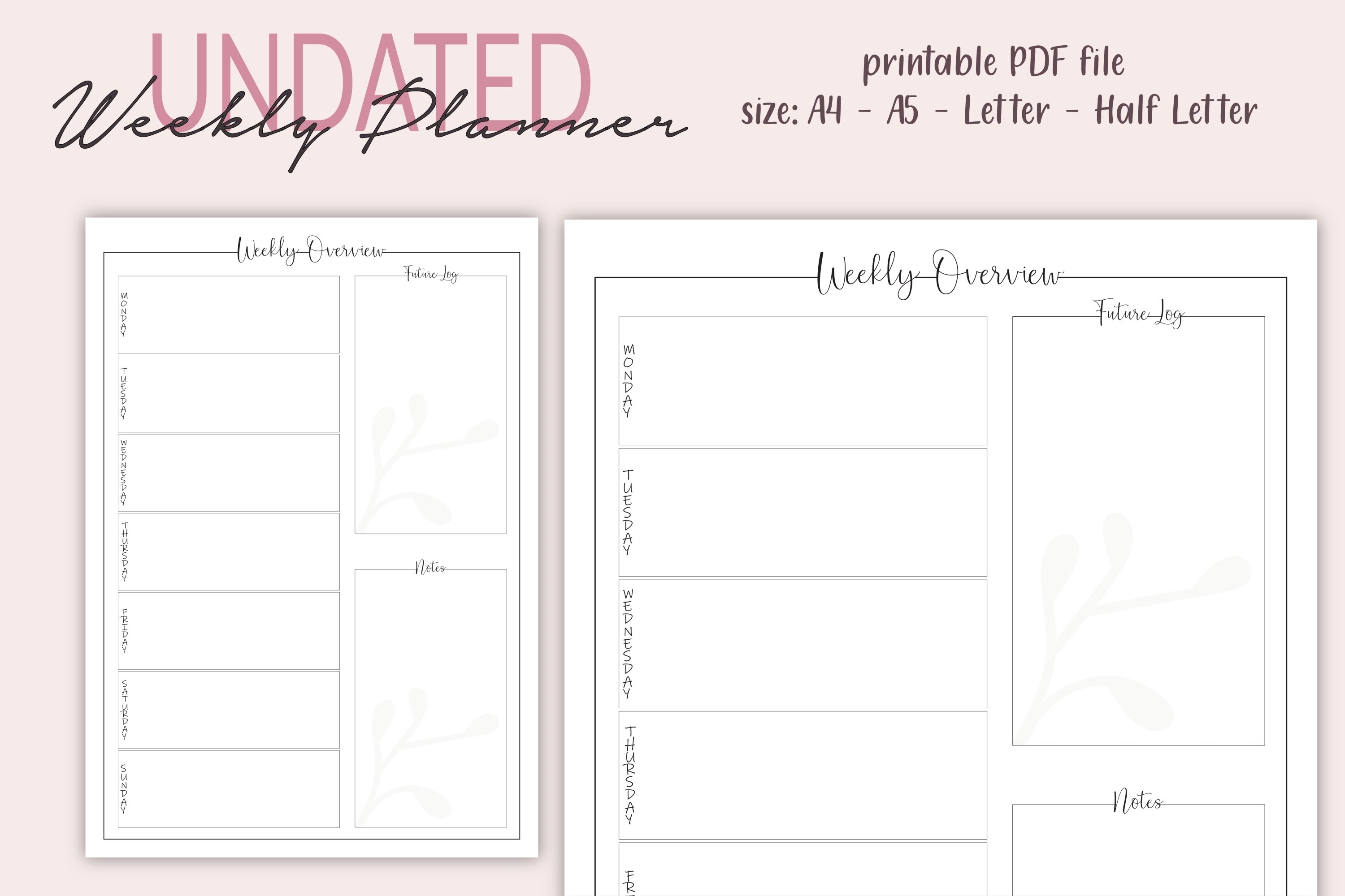 Weekly Planner - Weekly Spread - Bujo Insterts - Printable