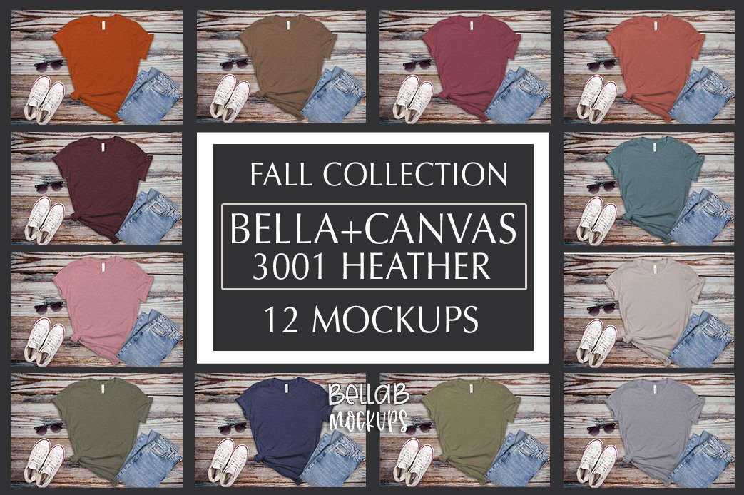Download Bella Canvas T Shirt Mockup Bundle, Heather 3001-Autumn-Fall (913398) | Clothing | Design Bundles