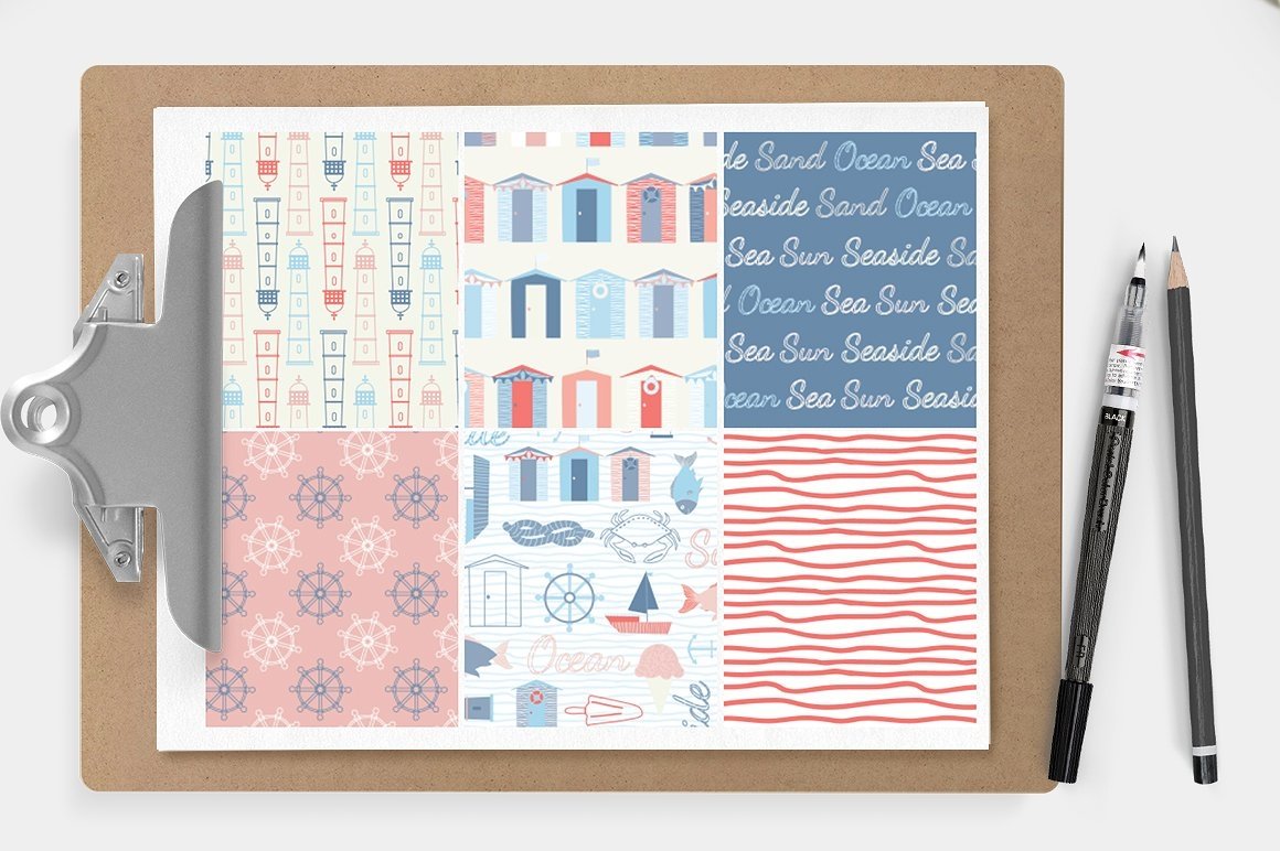 Nautical Seaside Digital Patterns (101820) | Patterns | Design Bundles