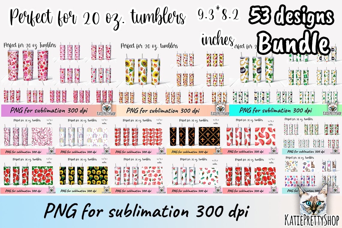 20 oz Tumbler sublimation, 53 designs Bundle (1123456) Sublimation