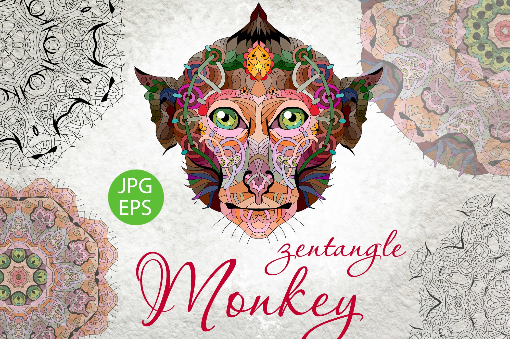 Zentangle monkey head (556019) | Vectors | Design Bundles