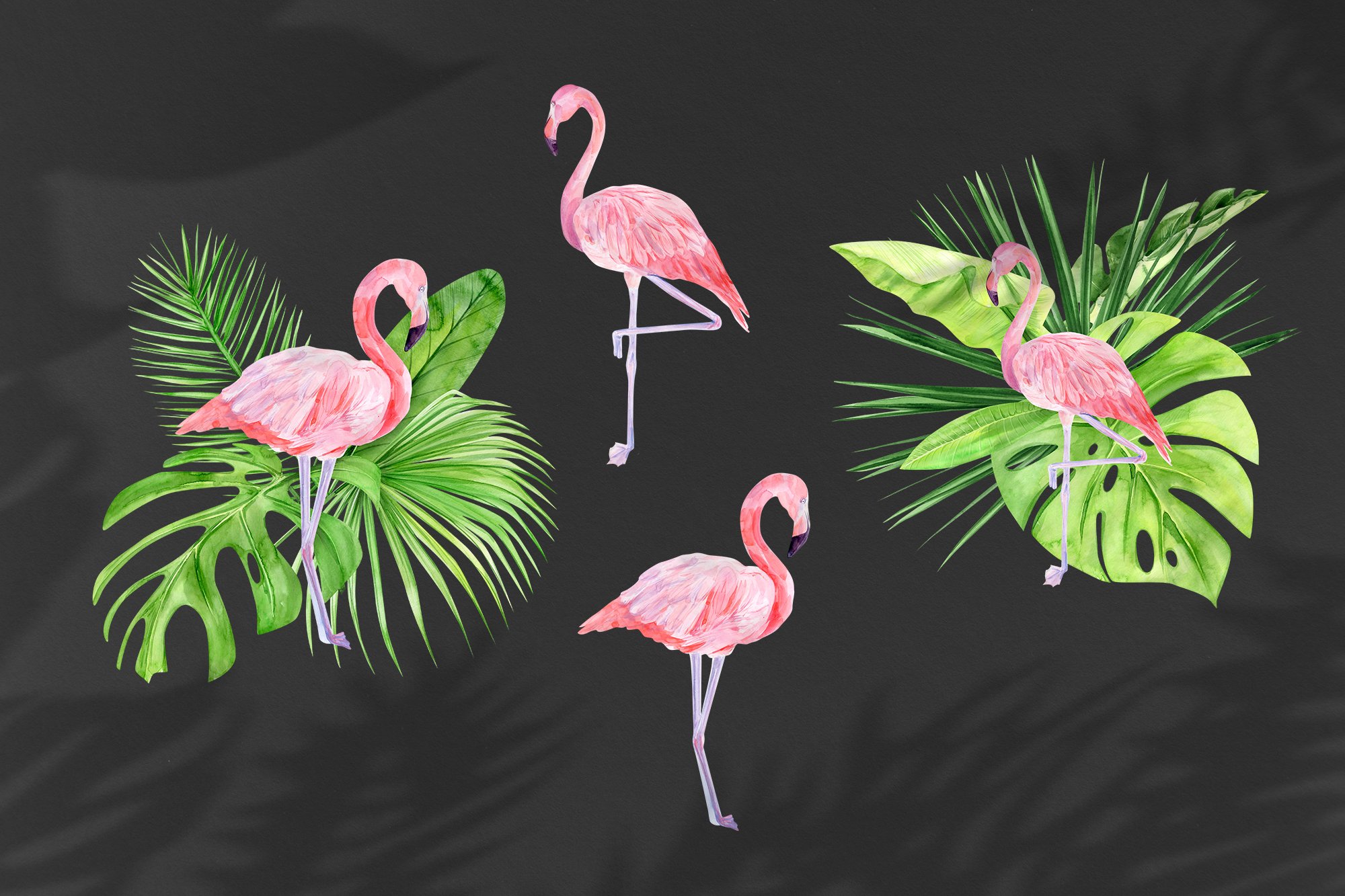 Watercolor Flamingo Clipart. Tropical pink famingo (541819