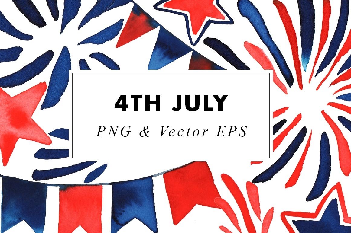 4th of July | Watercolor Illustrations Clip Art in PNG & EPS