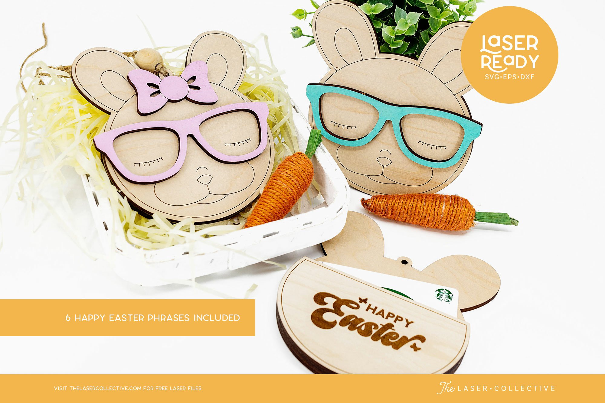 Easter Gift Card Holder Laser File Bunny With Glasses - East