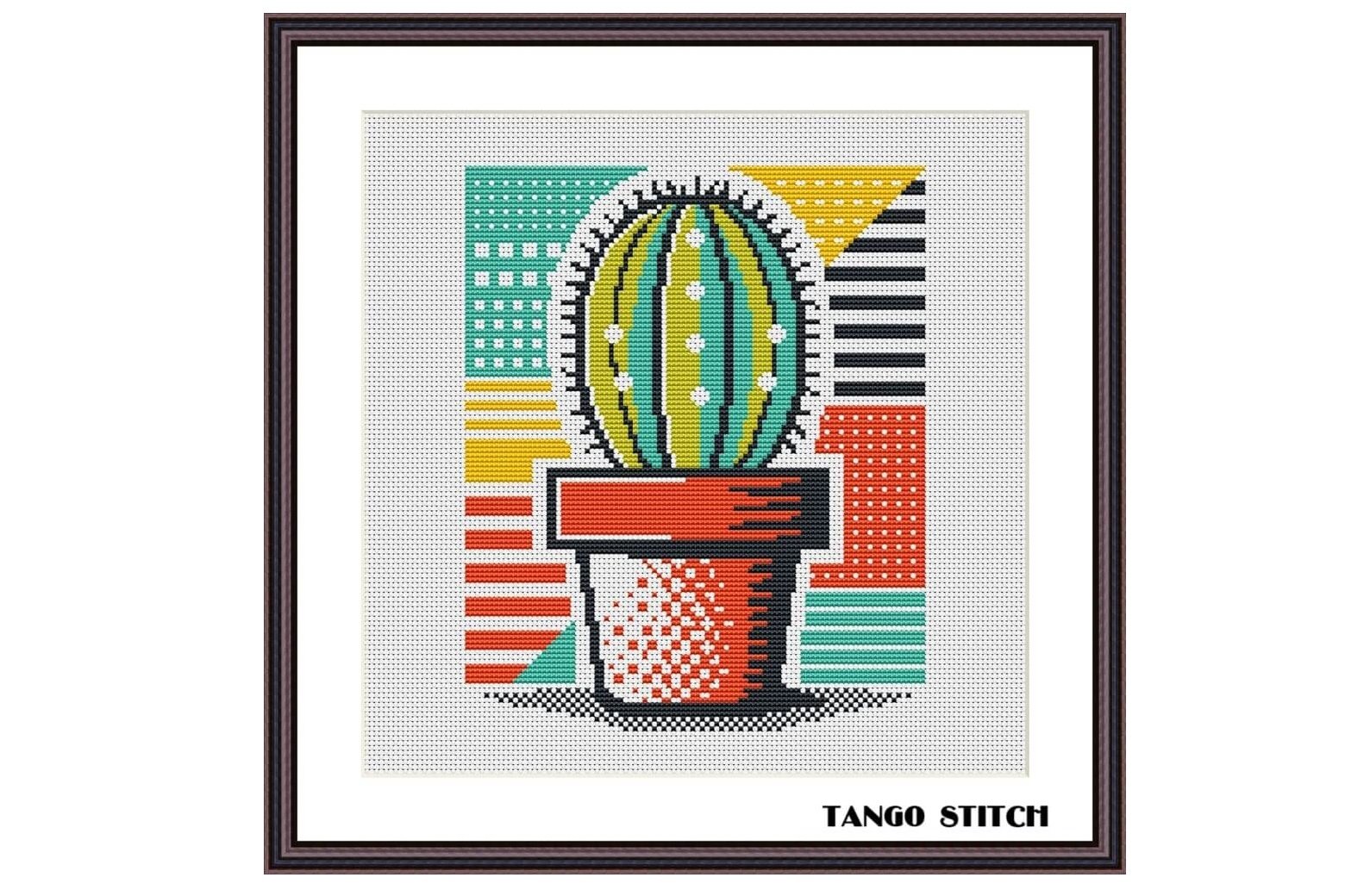 Easy bright cactus pot Pop Art cross stitch pattern