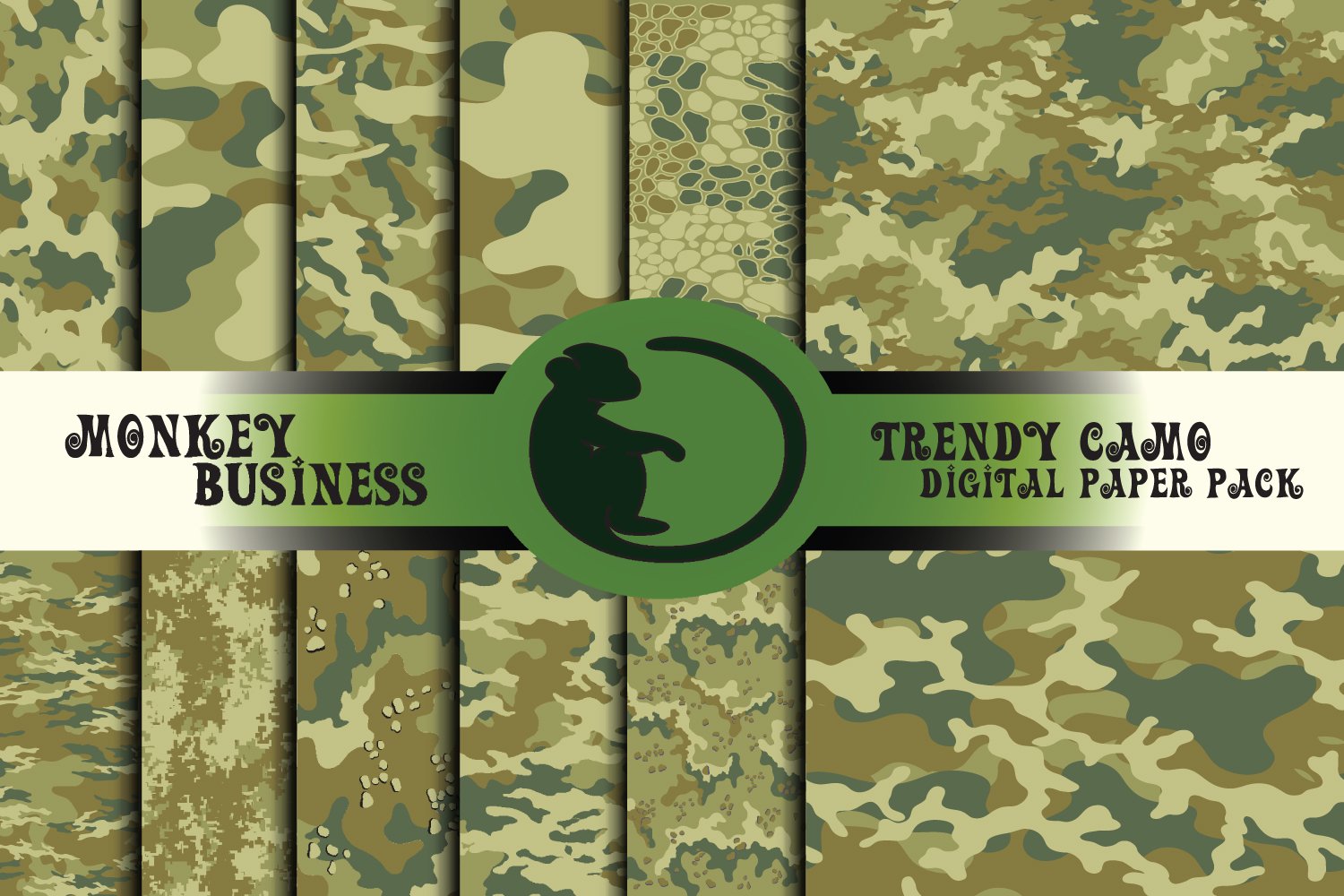 Green camo digital paper pack, Scrapbook papers, Print ready, image size:1500x1000