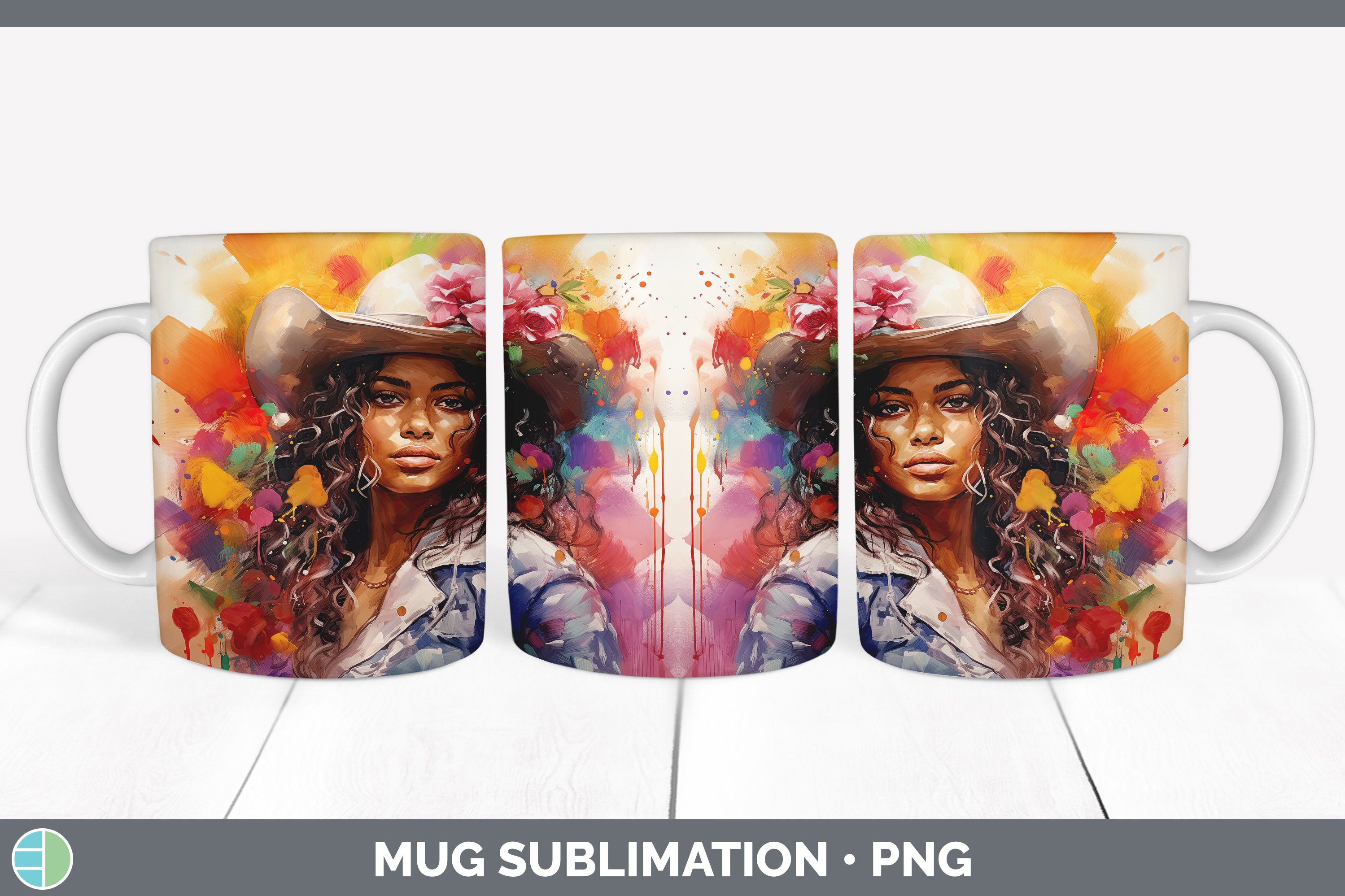 Rainbow Black Cowgirl Mug Wrap | Sublimation Coffee Cup Desi