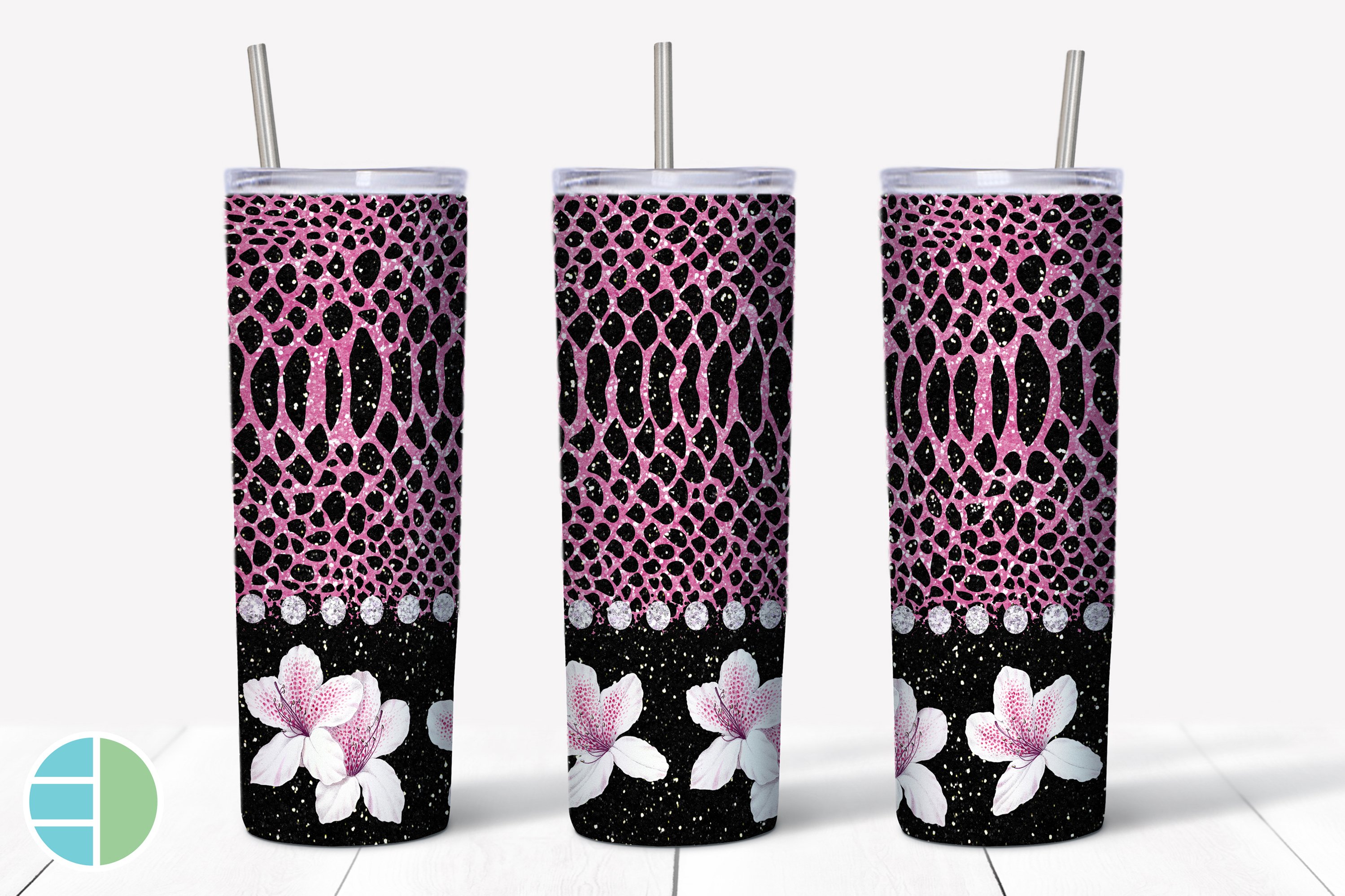 Skinny Tumbler Sublimation Pink Leopard Print Glitter (1119326