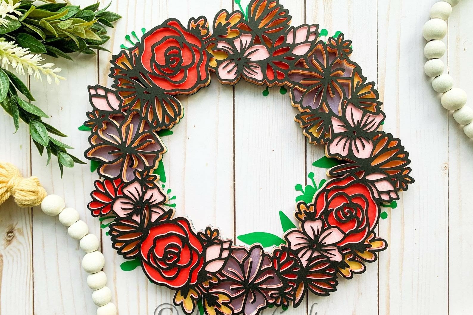 Download 3d Layered Spring Floral Wreath Paper Craft Digital File 1296331 Cut Files Design Bundles