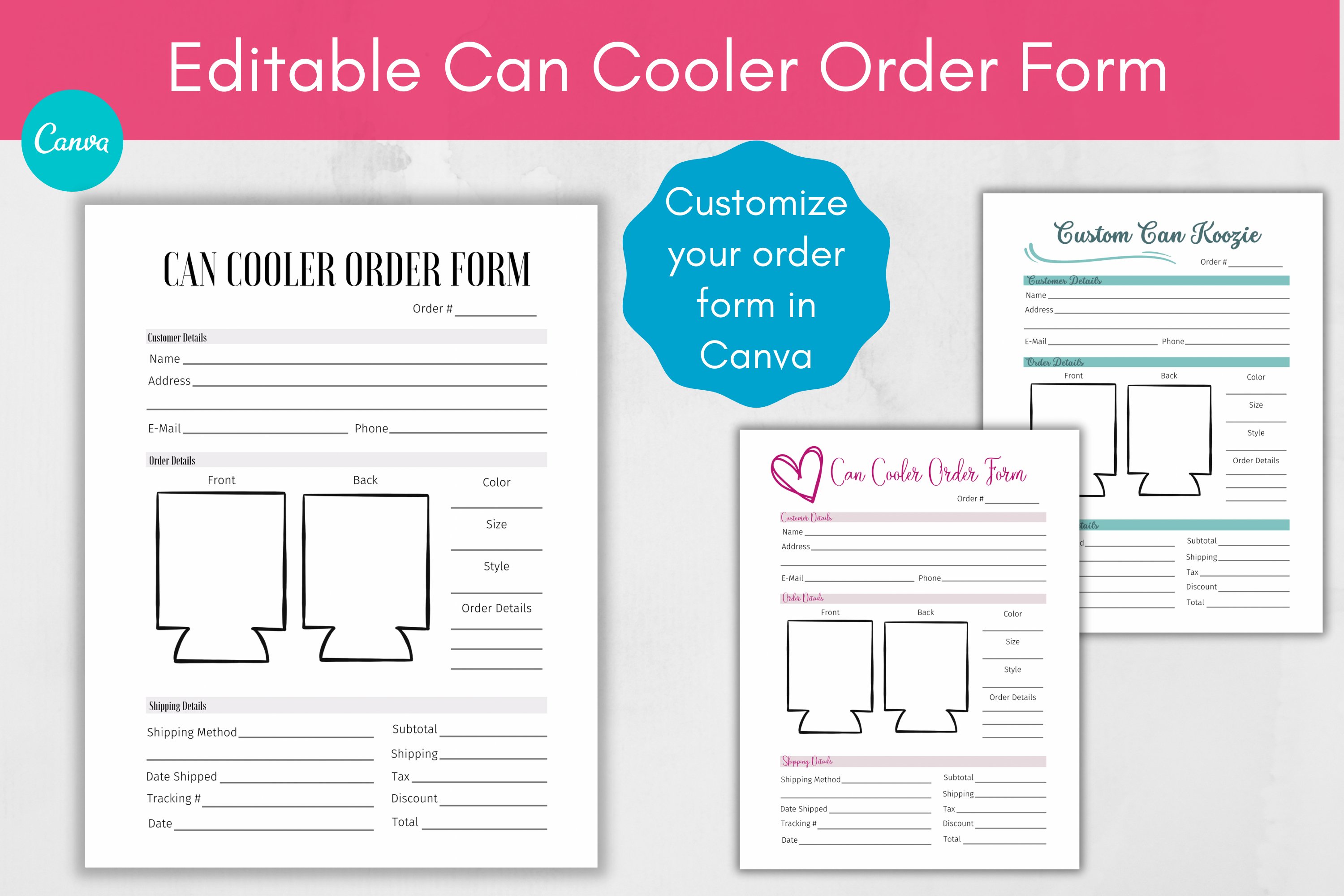 Custom Can Cooler Can Koozie Order Form Canva Template