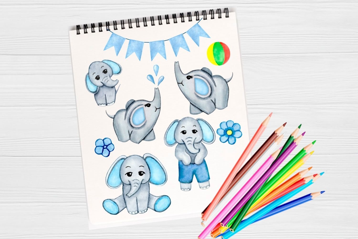 Watercolor boy elephant clip art, Elephants Set png (555026 ...