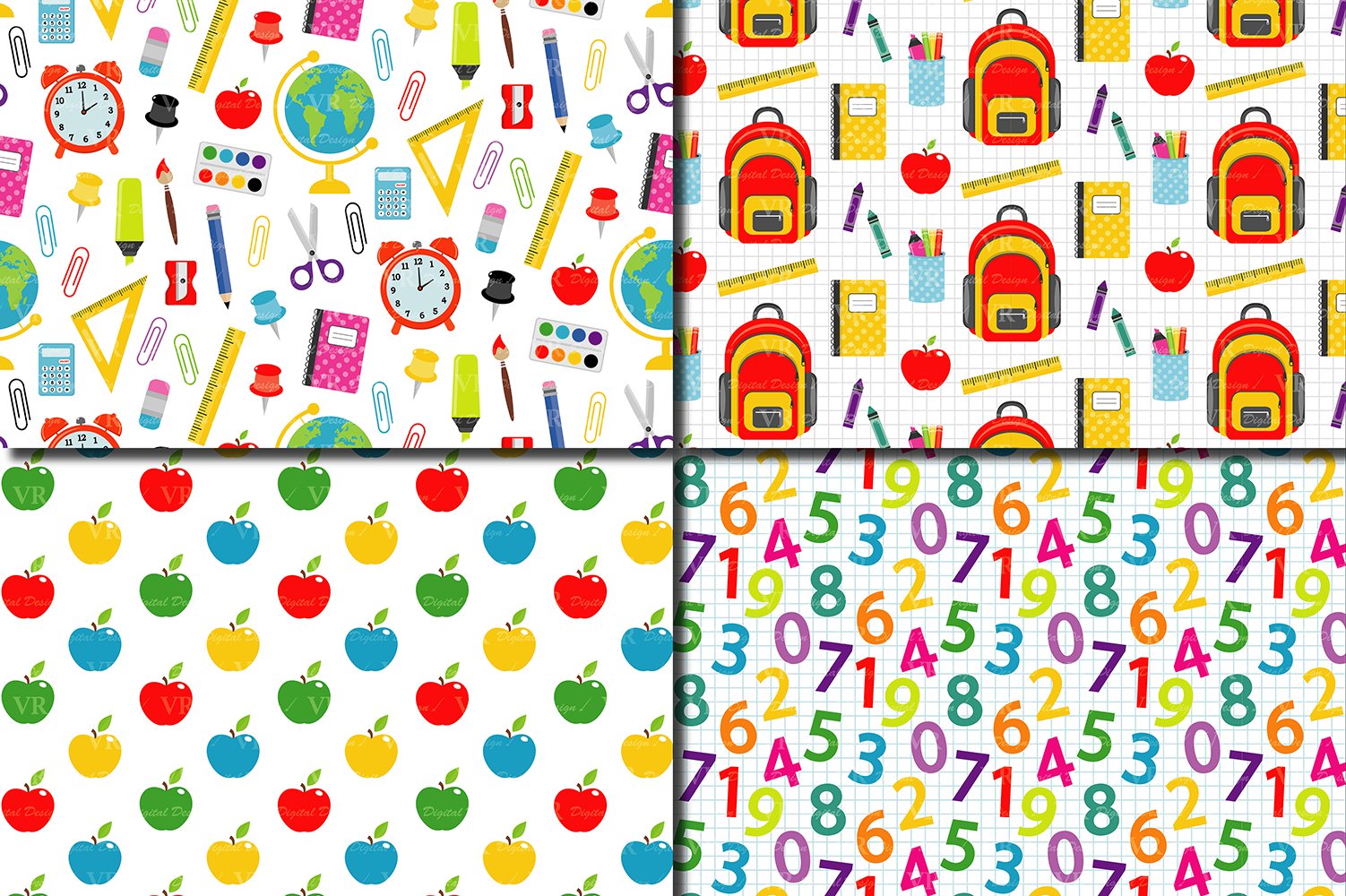 Back to School Digital paper / School Supplies pattern / School