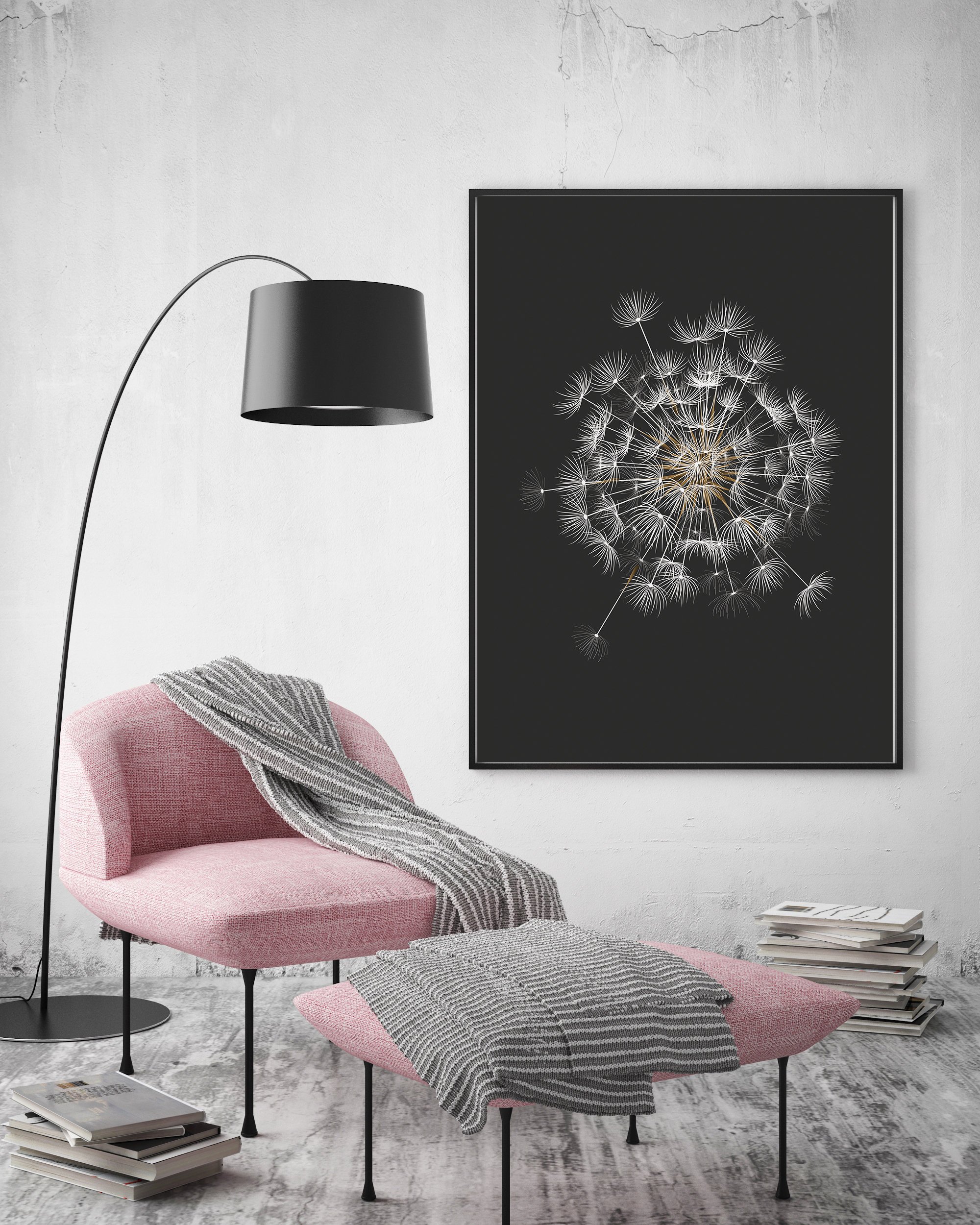 Dandelion Printable, Black Background Botanical Prints (151761 ...