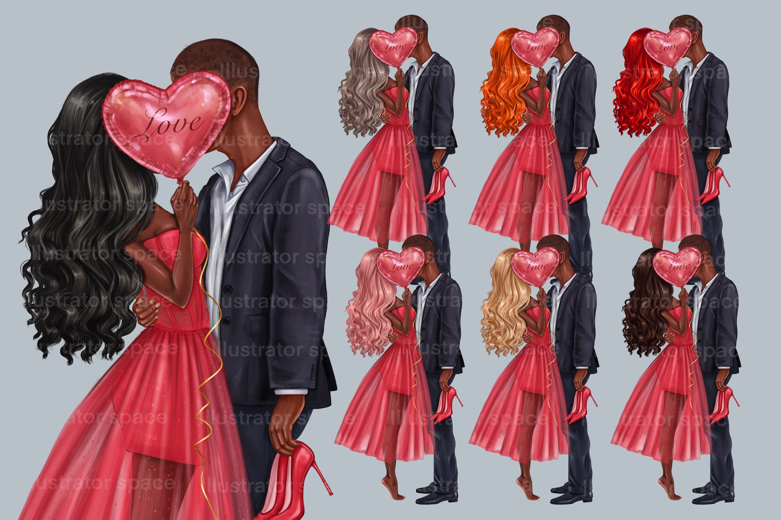 Valentine's Day African American couple clipart, Love art (1177045 ...