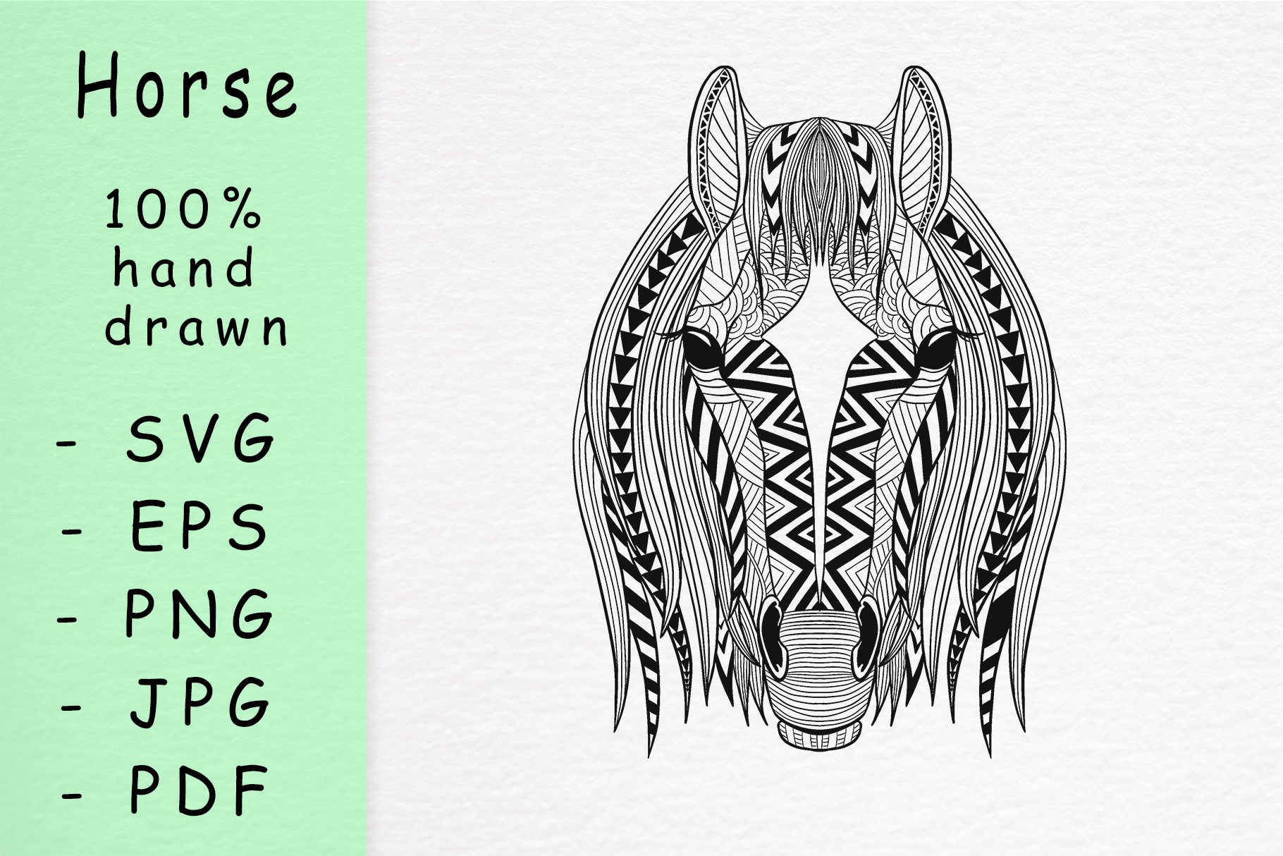 Hand drawn horse head with patterns