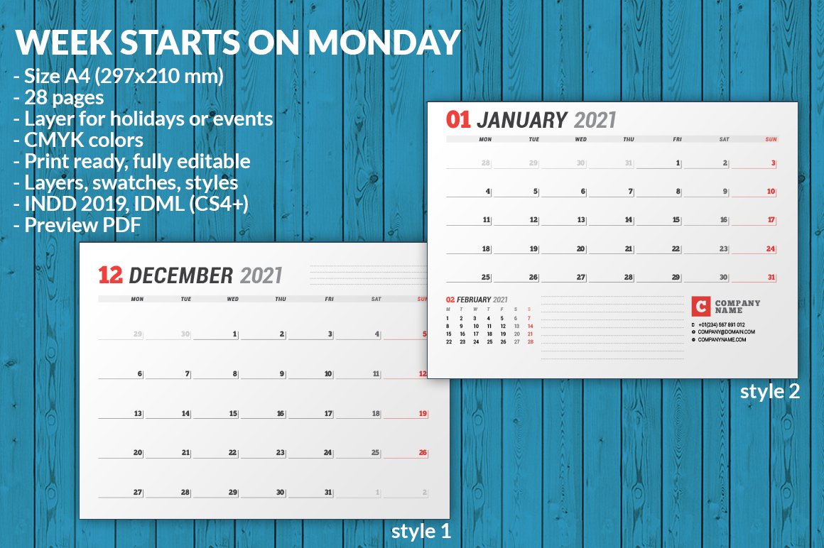 Wall Calendar 2021 (701970) Brochures Design Bundles