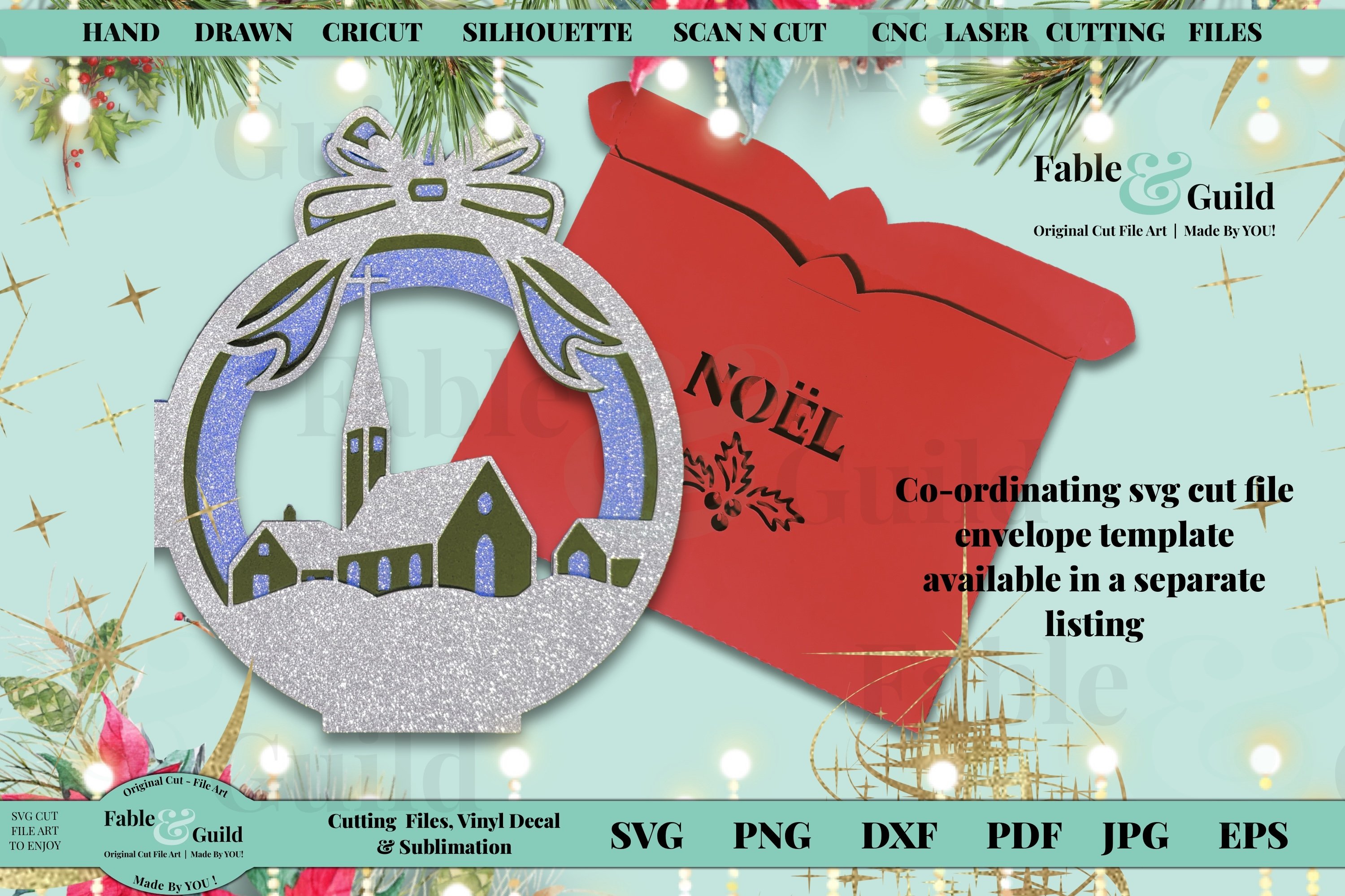 Scenic Christmas Card SVG 3D Multi Layered Bauble Cut File