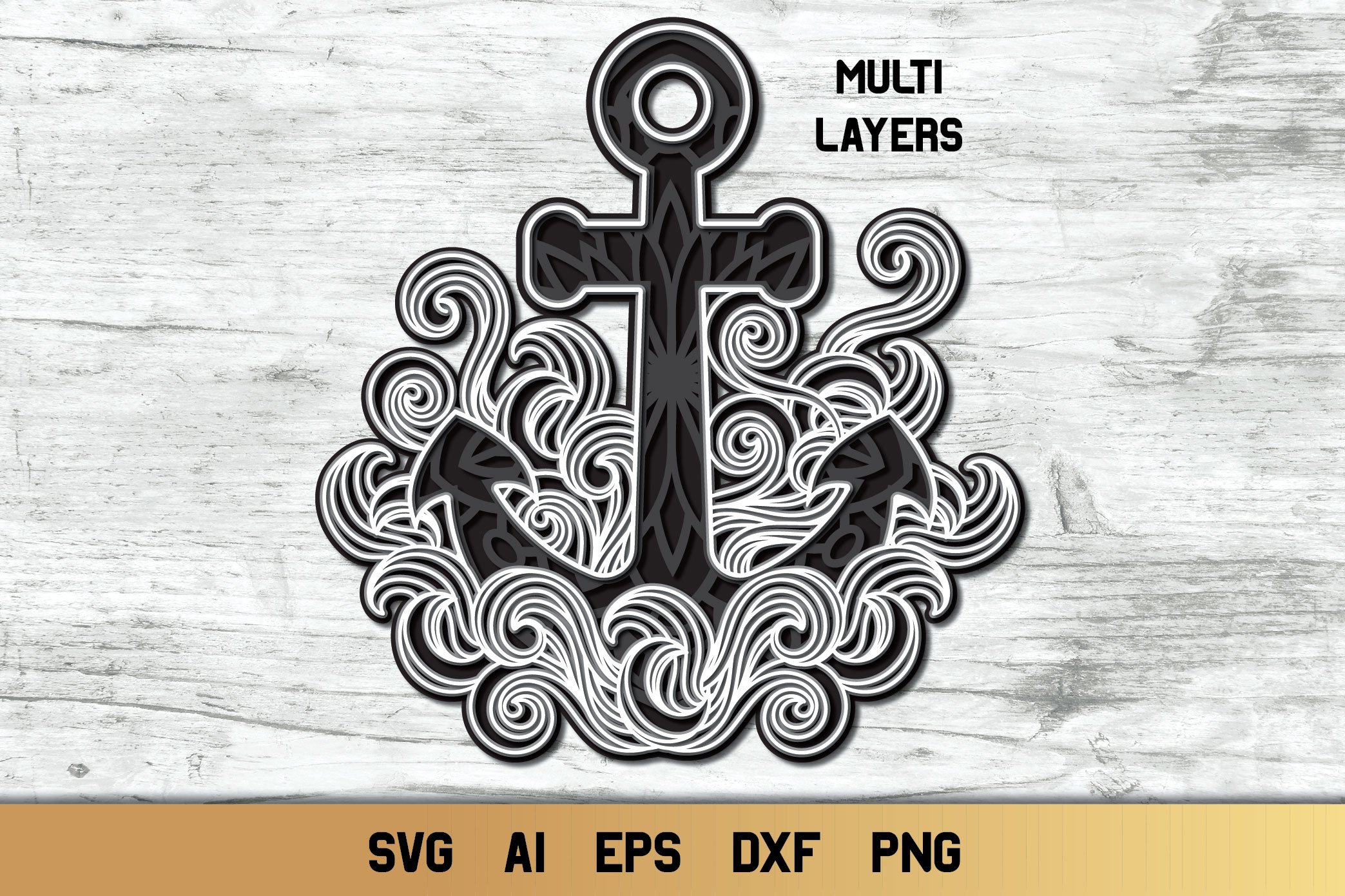 3d Anchor SVG | Layered Nautical Design | 4 Layers Cut file (566337