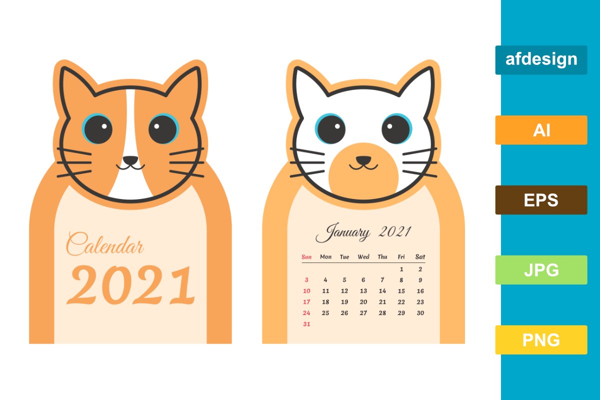 Calendar 2021 Cute Cat Theme