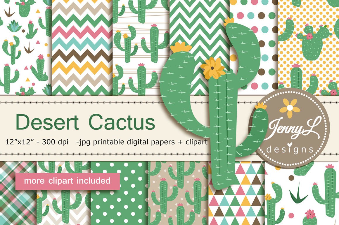 Cactus Digital Papers and Clipart (516291)