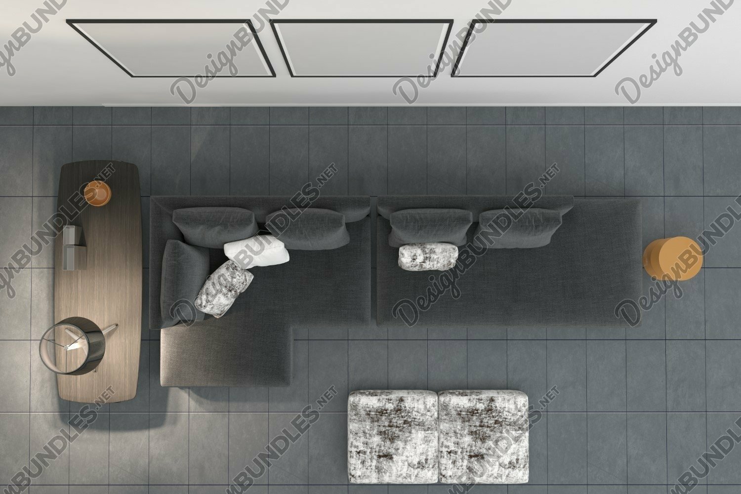 Top View Living Room grey sofa (1321814) | Architecture | Design Bundles