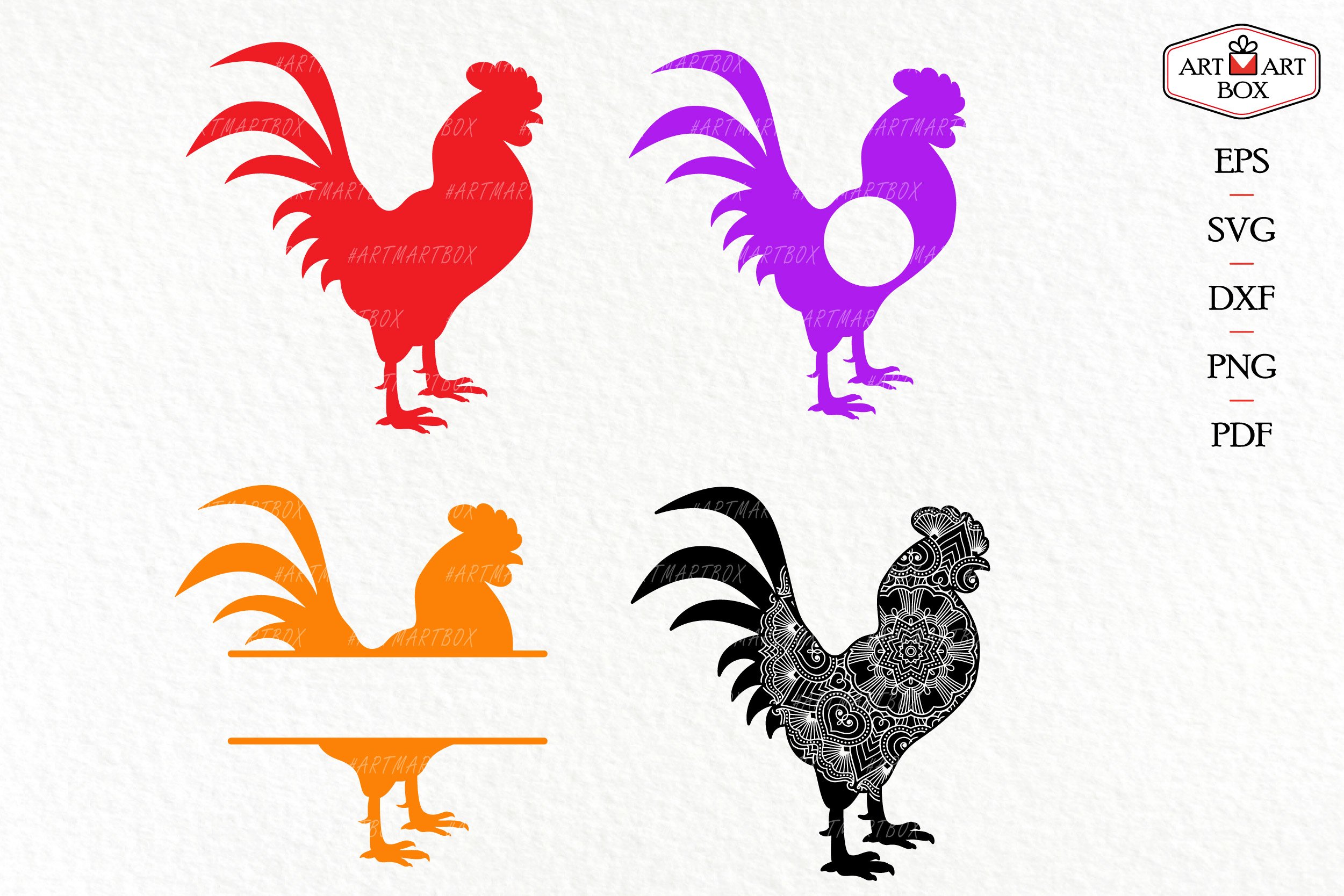 Cool rooster. Frame, monogram, silhouette. (314730) | SVGs | Design Bundles