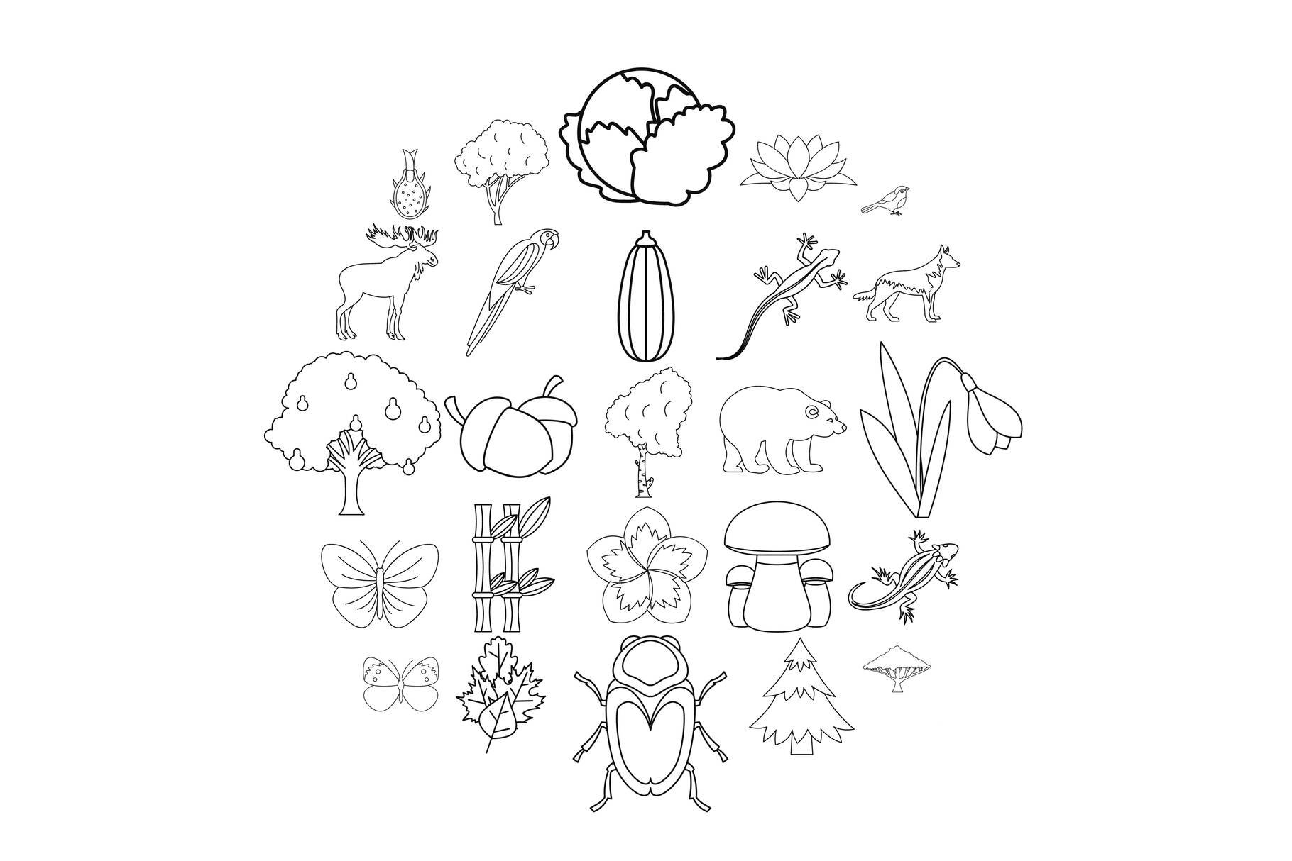 Forest animal icons set, outline style (504207) | Illustrations