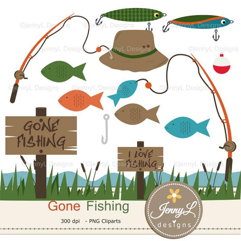 Fishing Digital Papers and clipart SET (81956) | Backgrounds | Design ...
