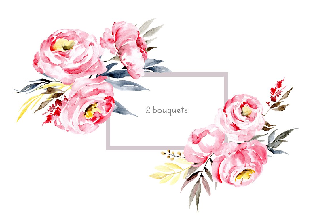Watercolor pink peonies (21938) | Illustrations | Design Bundles