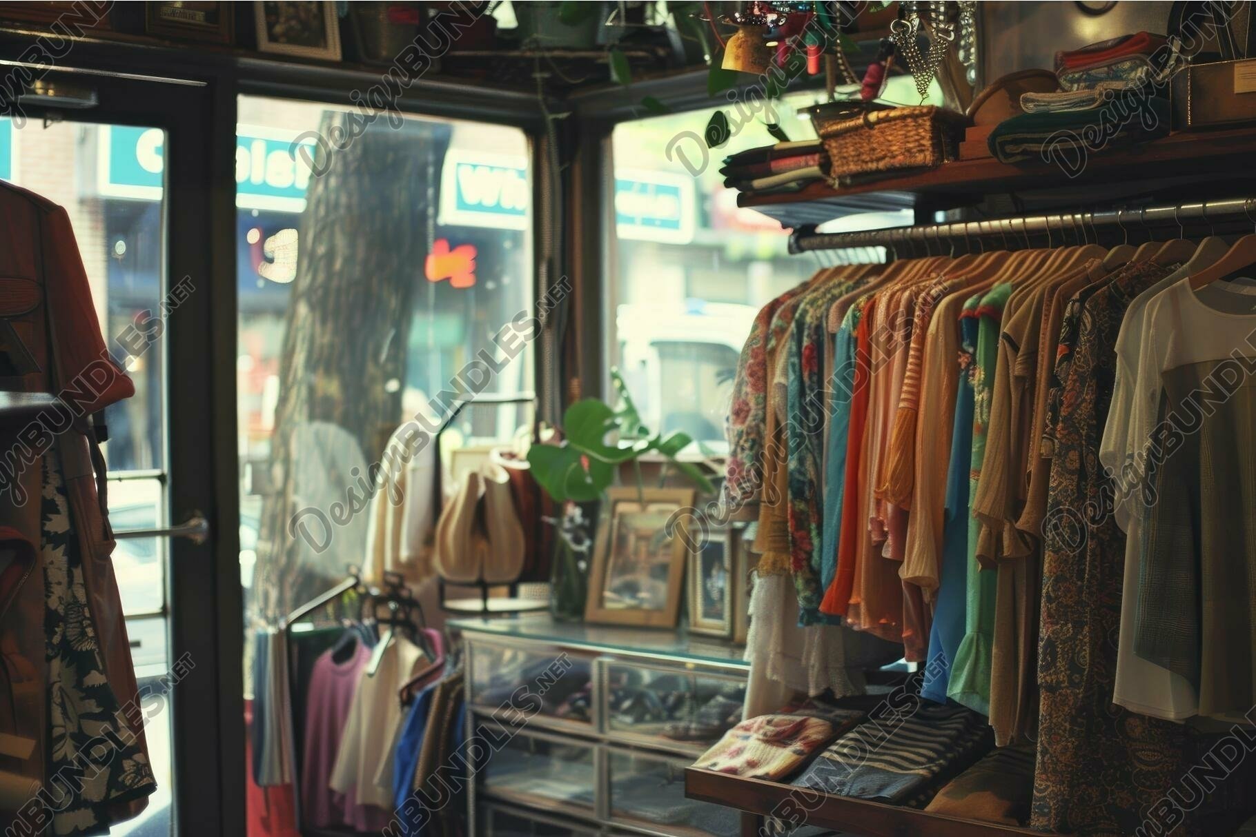 Vintage clothing store interior with retro fashion