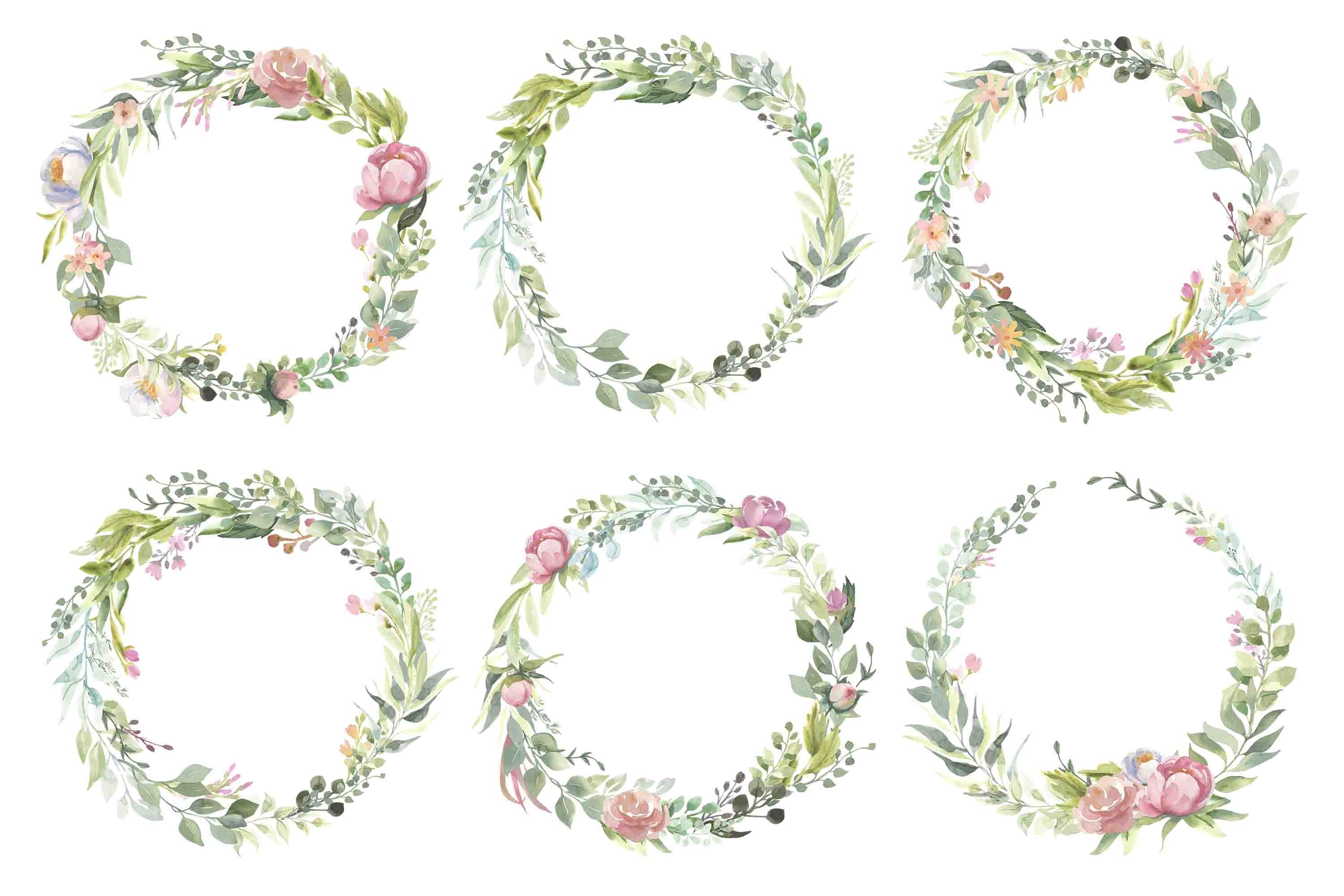 Watercolor Floral Clipart .Flower Frames. (753260) | Decorations | Design Bundles