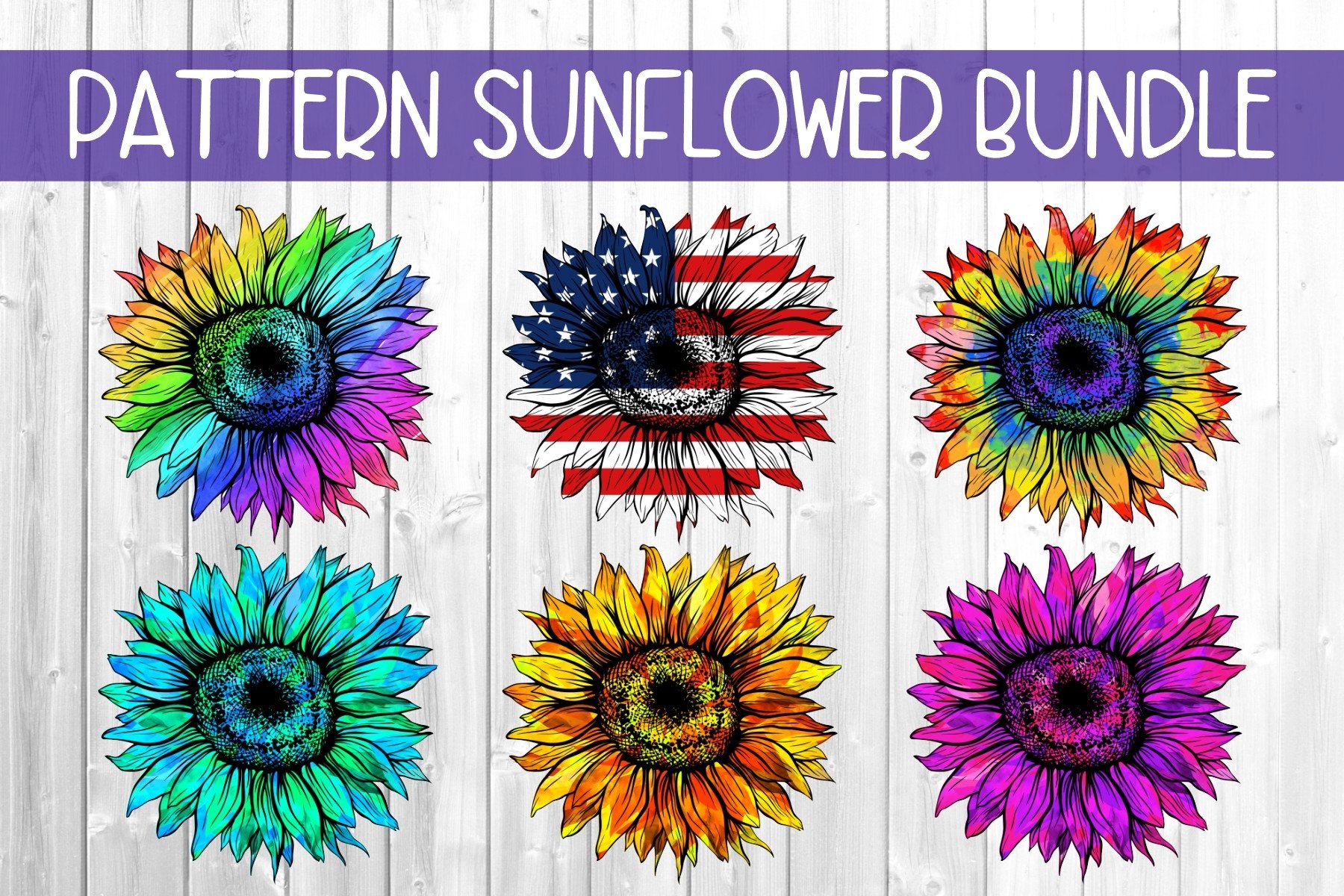 Pattern Sunflower Bundle PNG JPEG PDF (675287) | Sublimation | Design