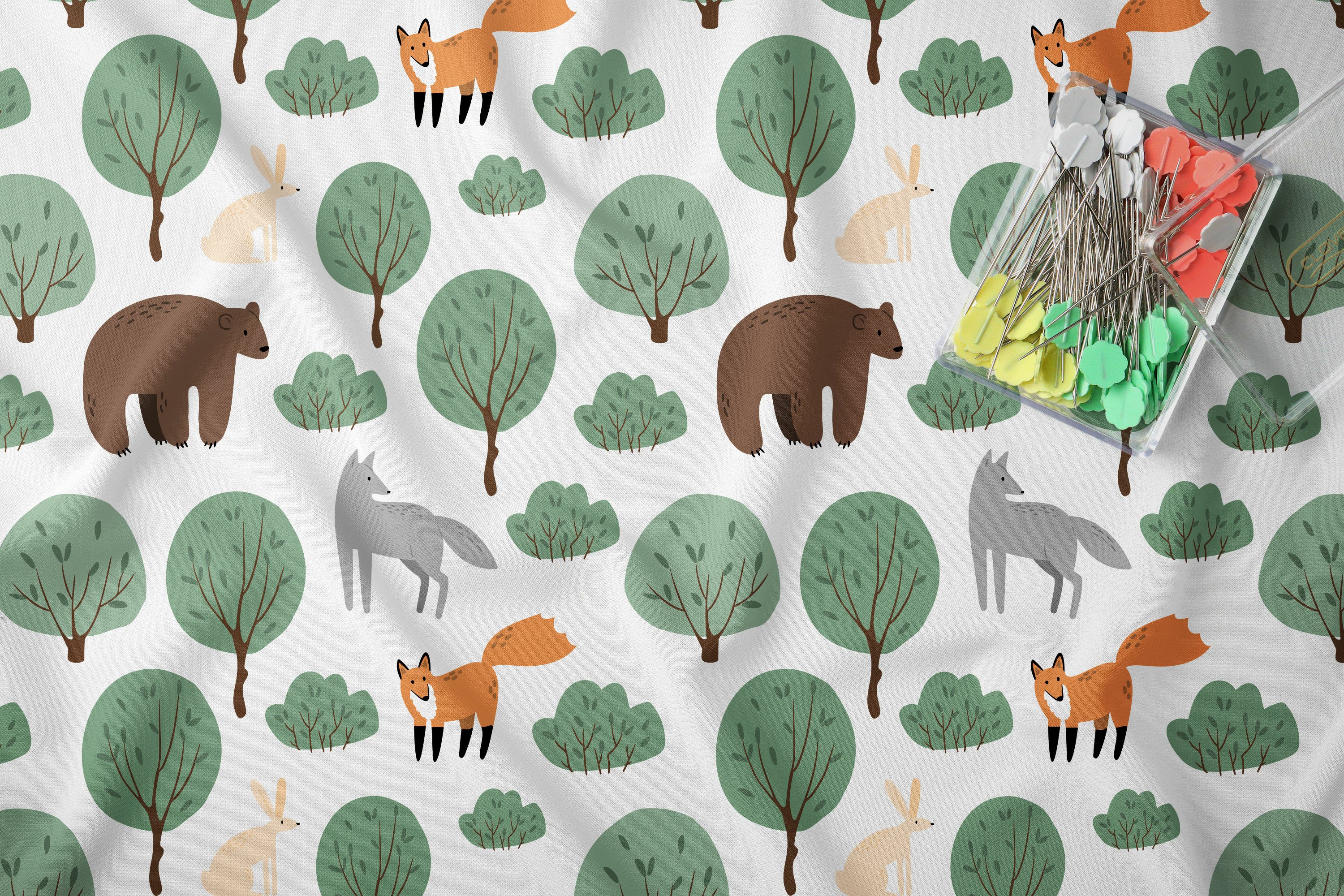 woodland animals seamless pattern, forest digital paper