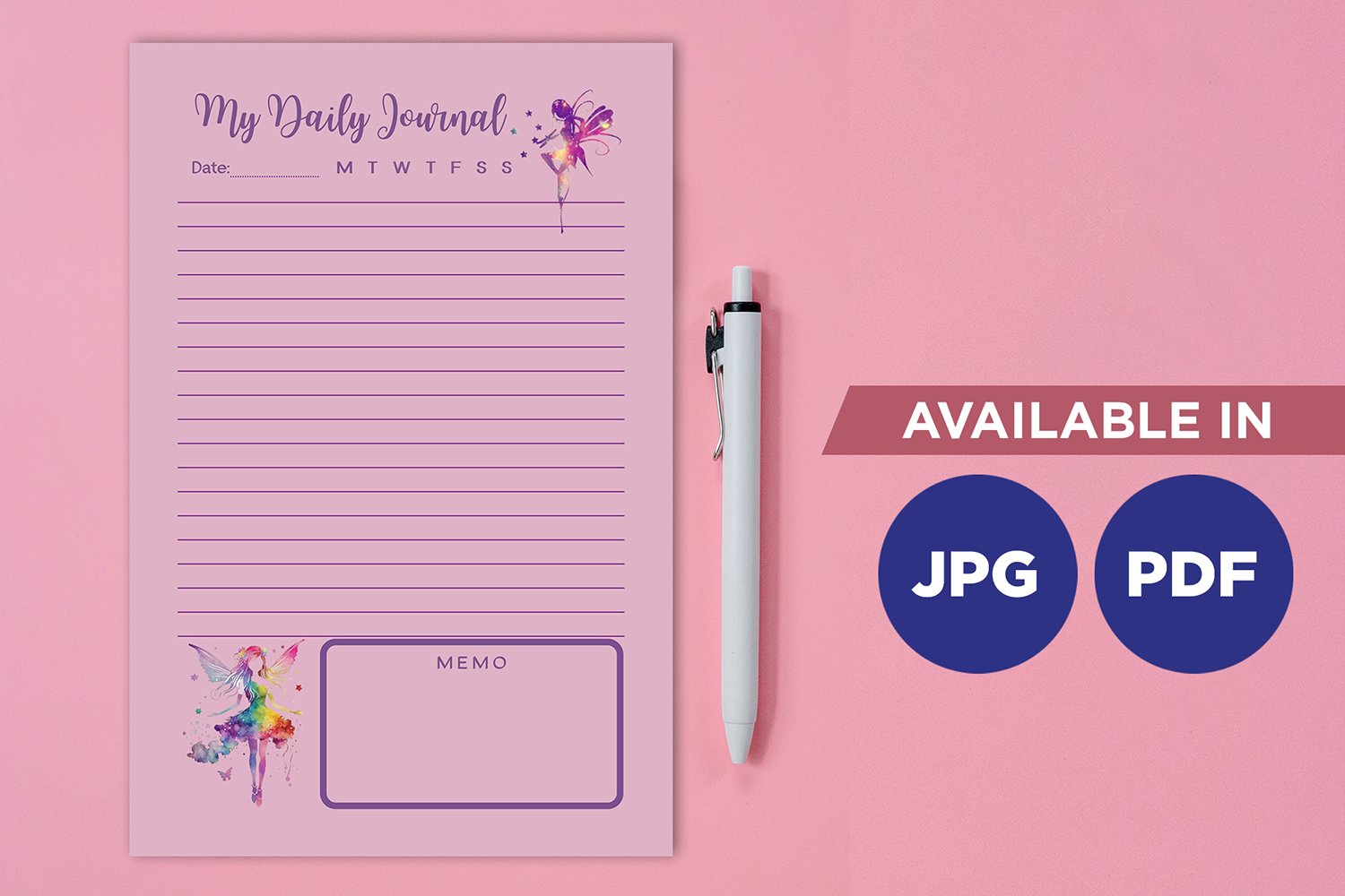 Fairy journal planner printable template digital blank page