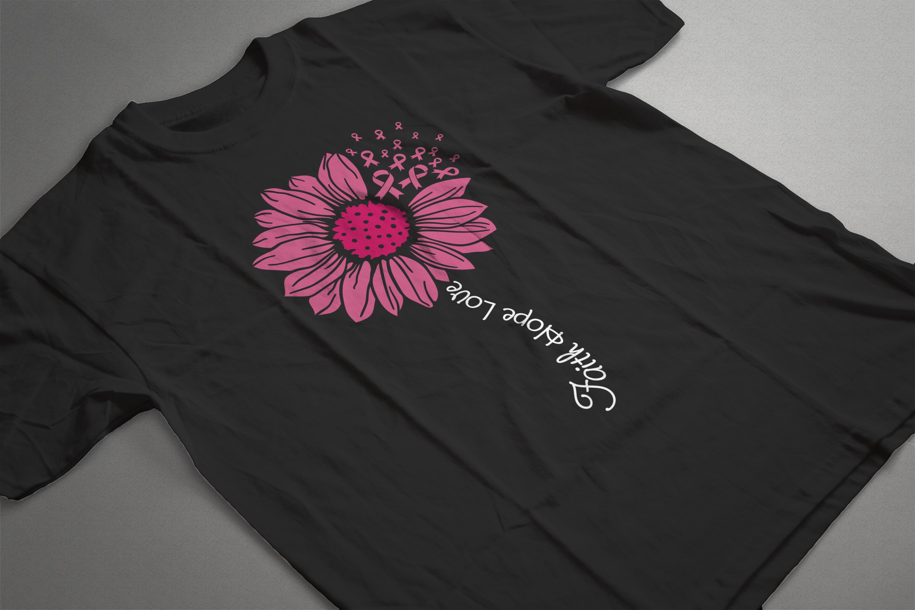 Breast Cancer Awareness T-Shirt - Sunflower Ribbon Faith Hope Love Women's Tee