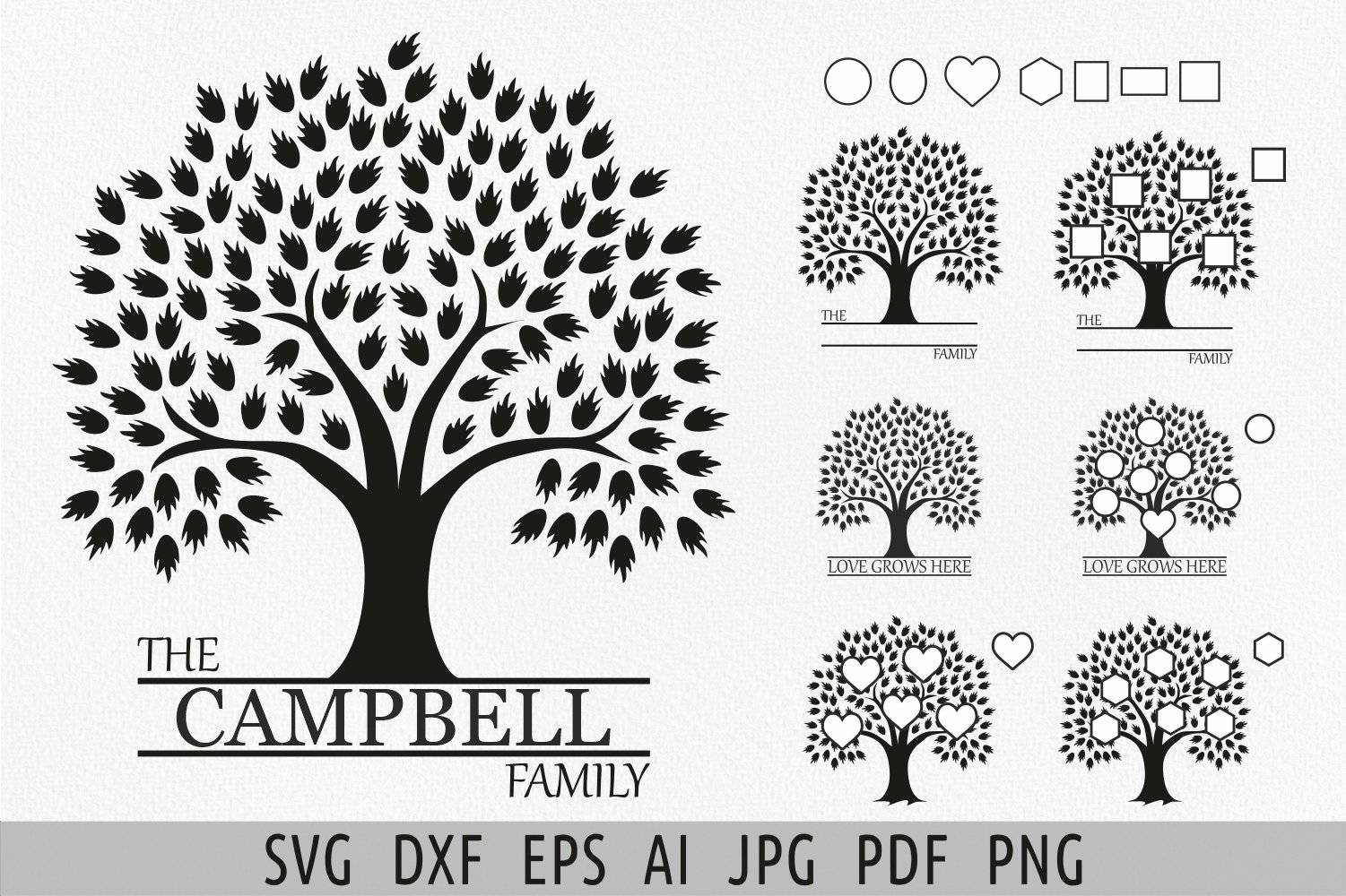 Family trees bundle black and white Split monogram (2014209)