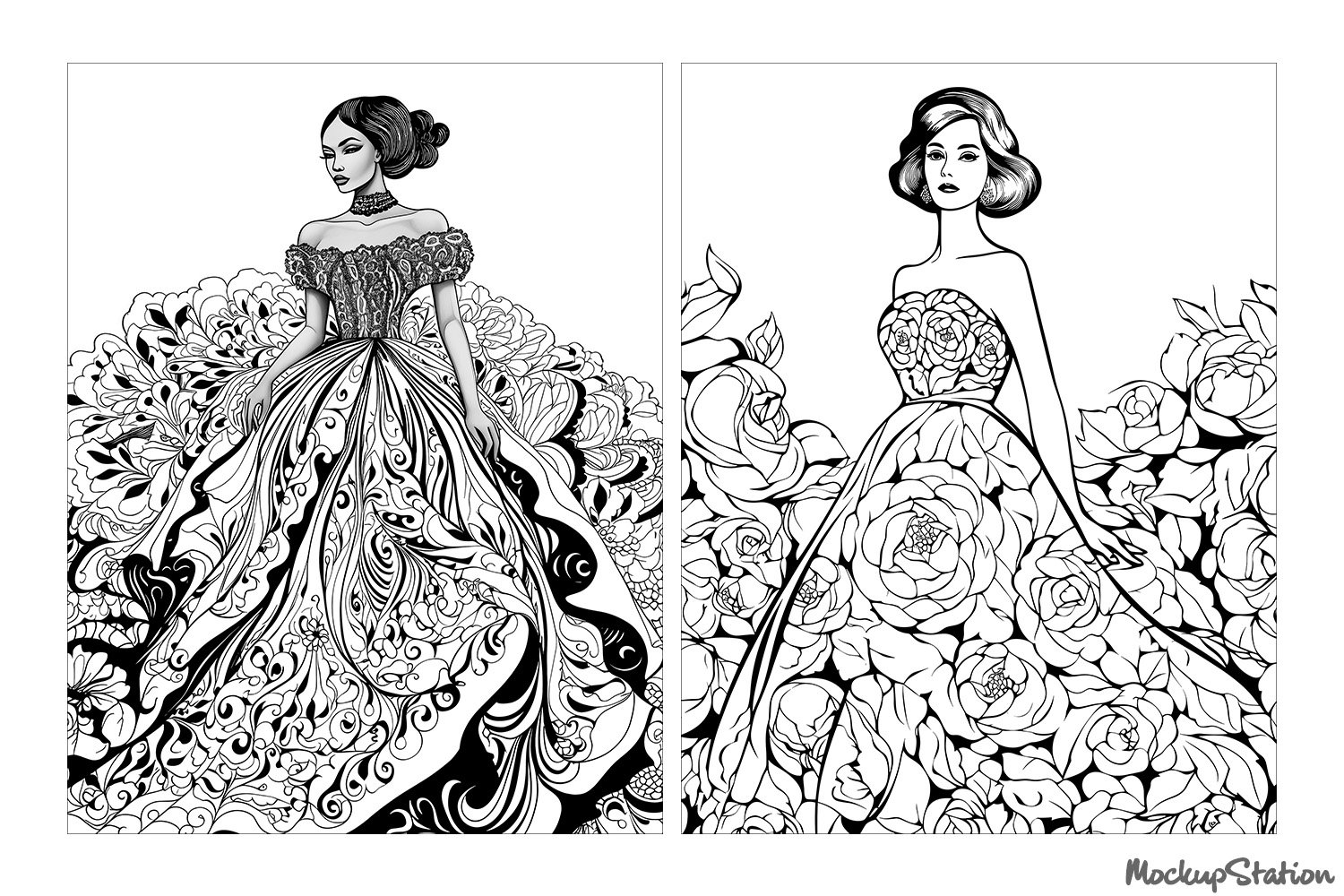 Coloring Pages for Adults | Princess Fashion Dresses JPG Coloring Pages for Adults | Princess Fashion Dresses JPG